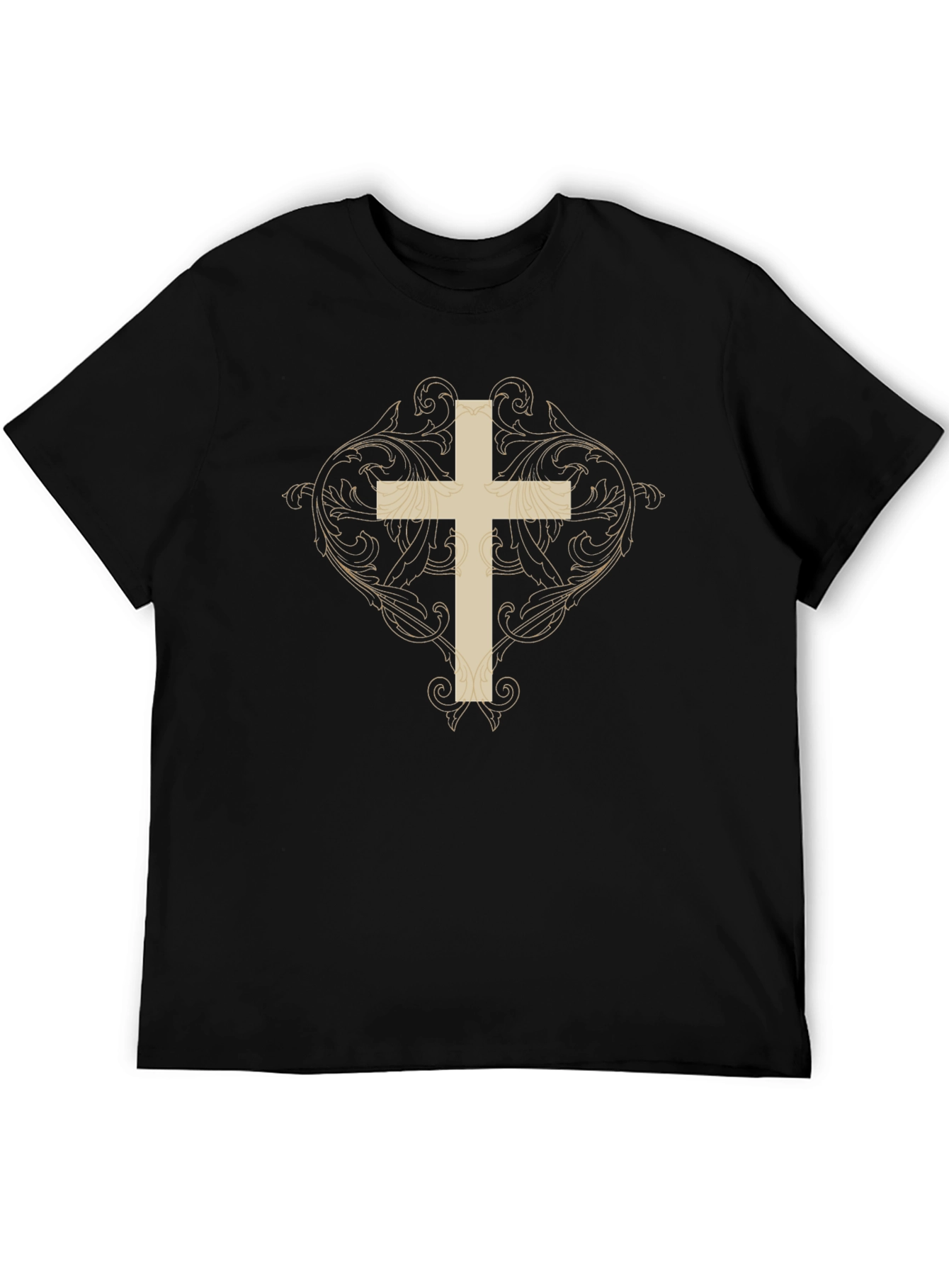 Ornate Cross Graphic Print Black T-Shirt