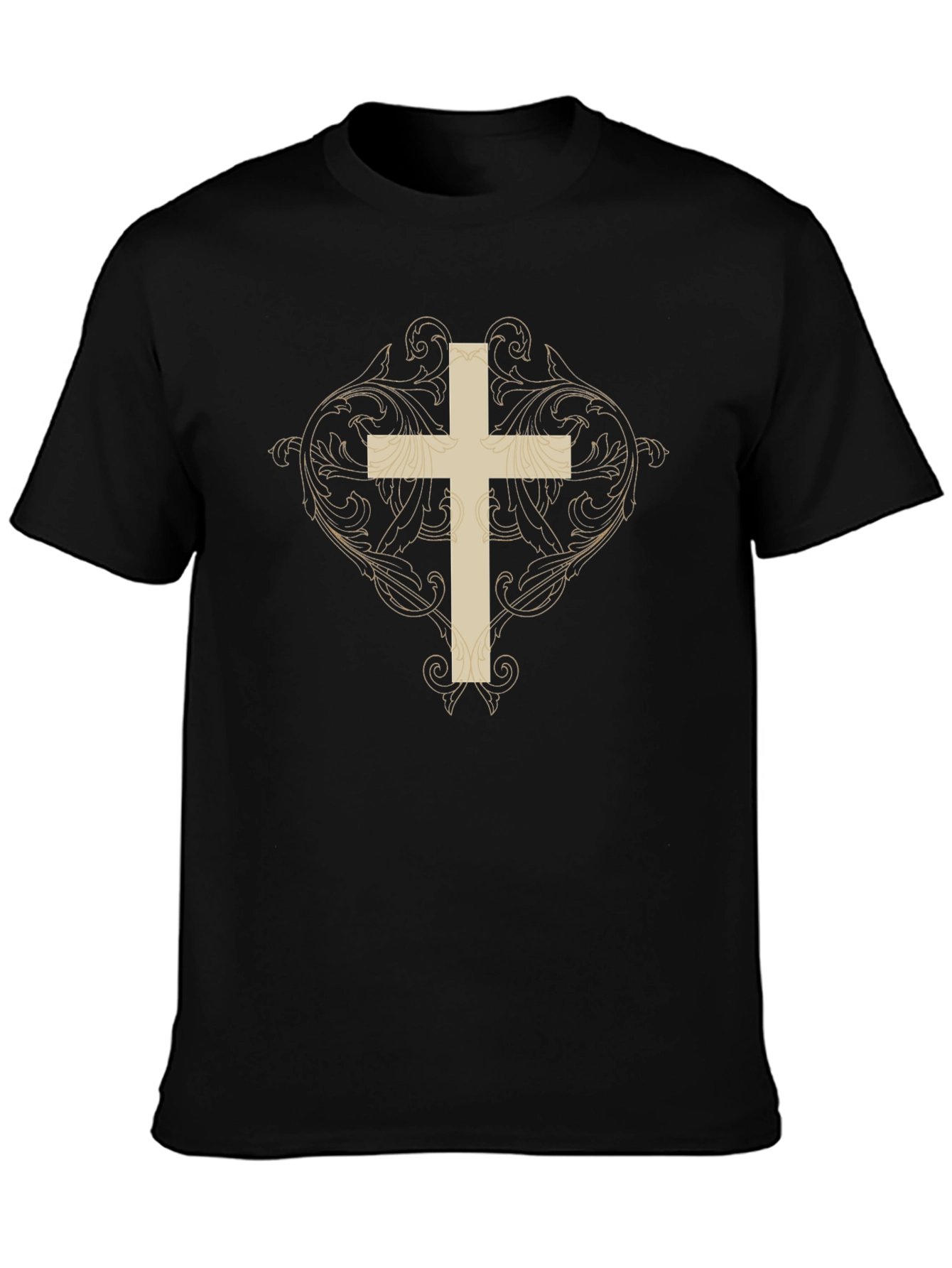 Ornate Cross Graphic Print Black T-Shirt