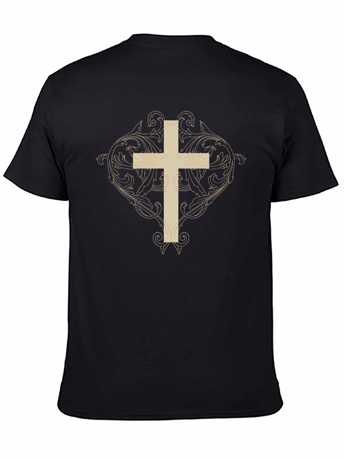Ornate Cross Graphic Print Black T-Shirt