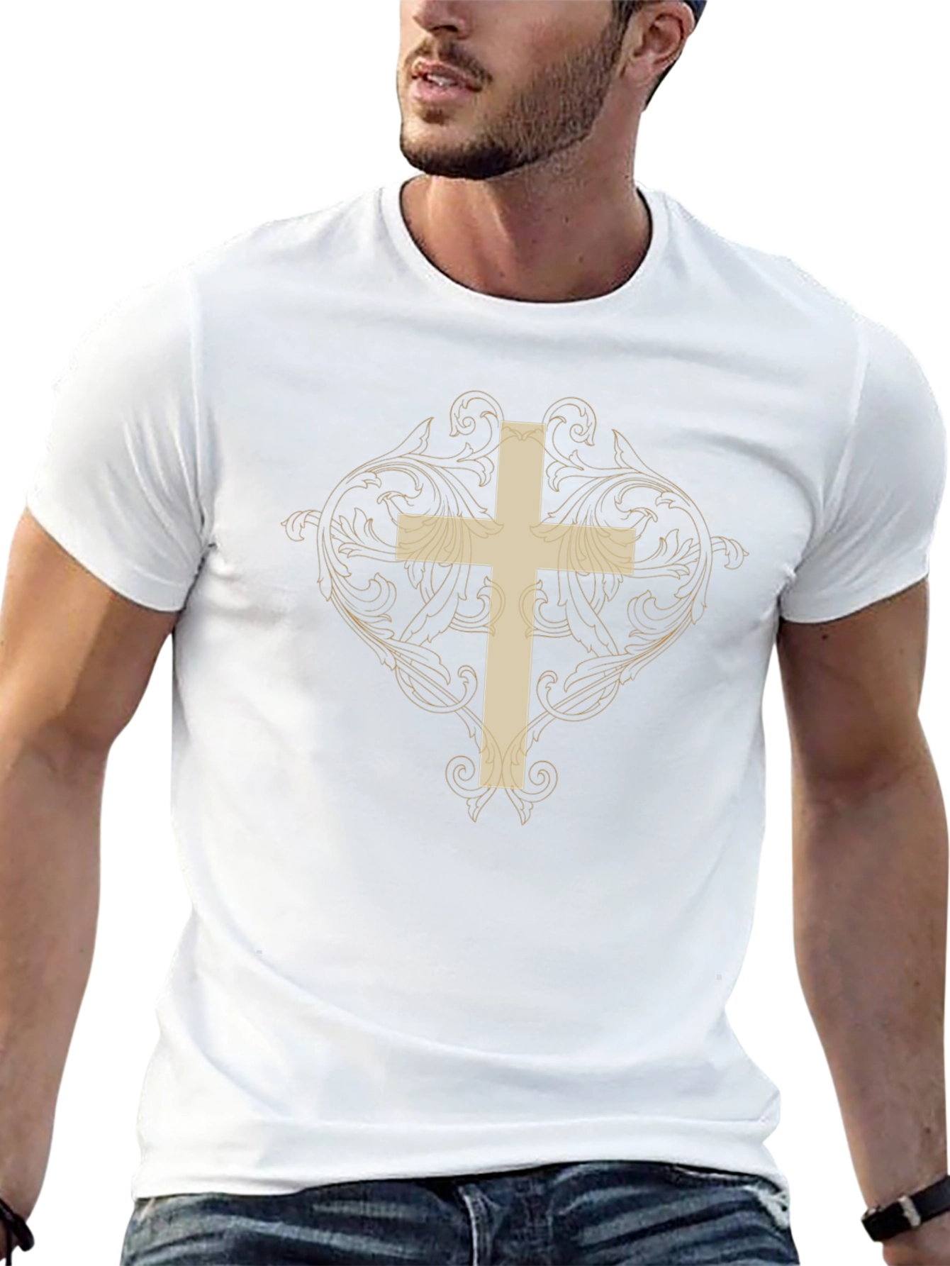 Ornate Cross Graphic Print Black T-Shirt