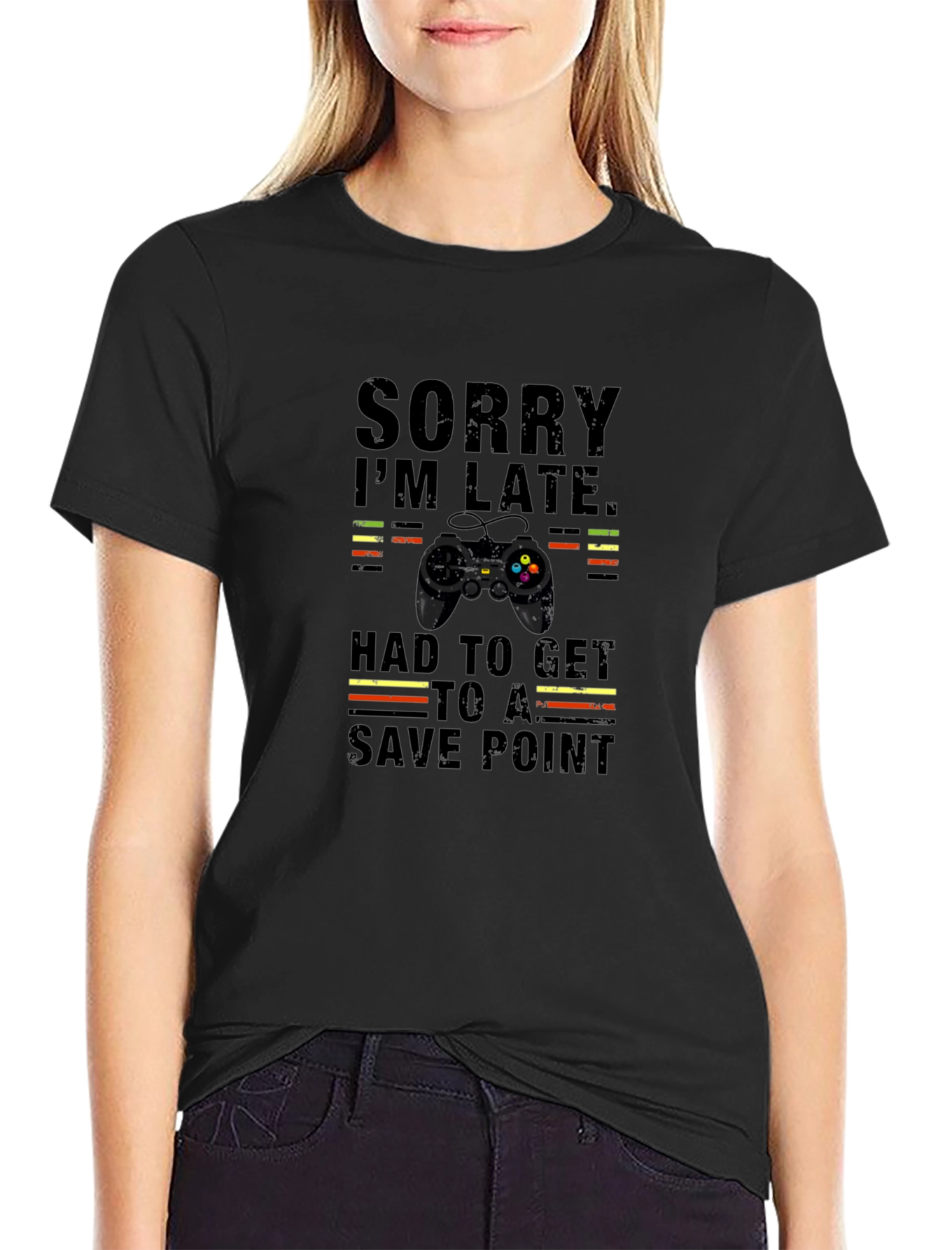 Gamer Sorry Im Late Save Point Black T-Shirt