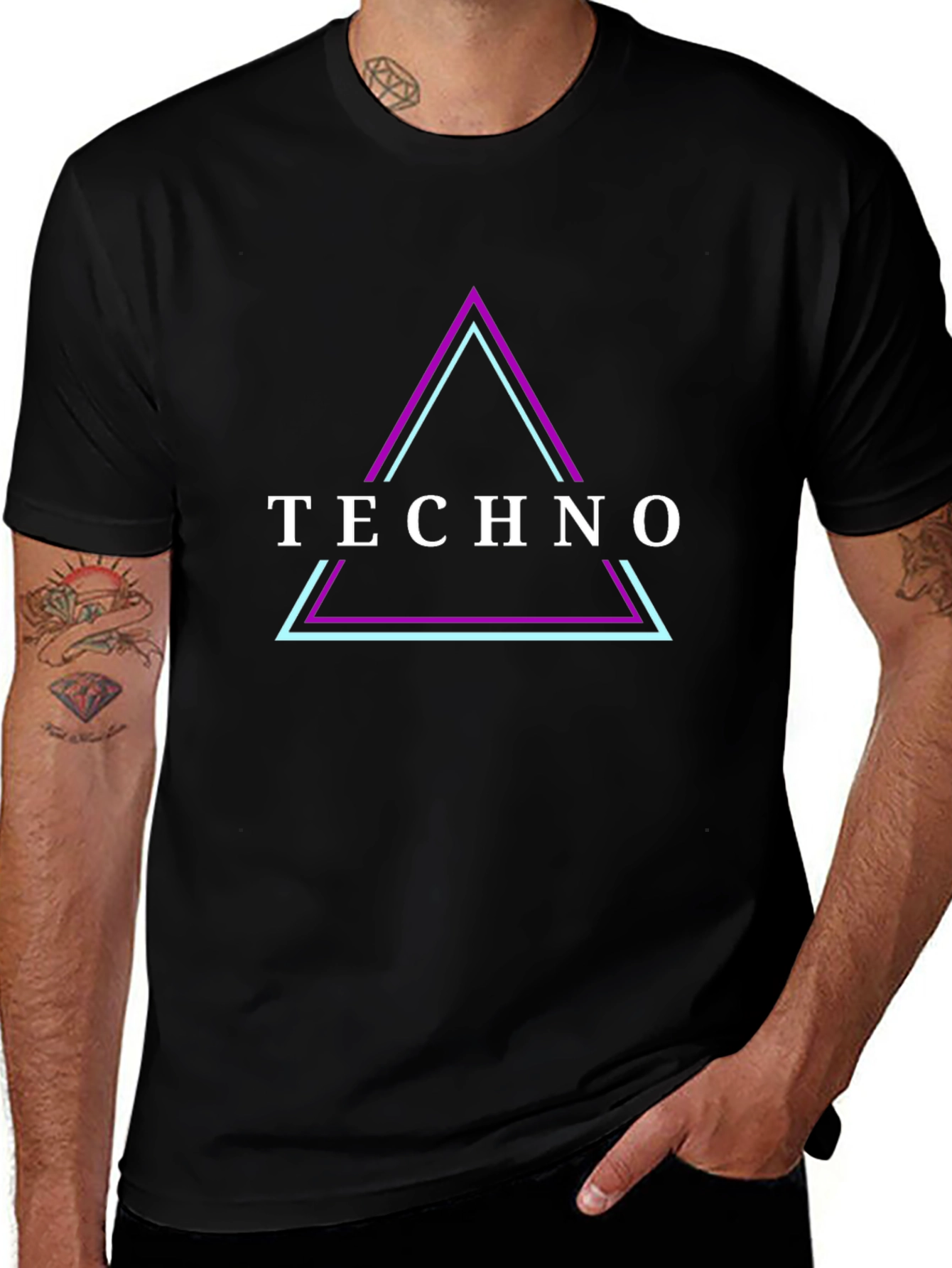 Techno Triangle Graphic Tee - Black Cotton T-Shirt