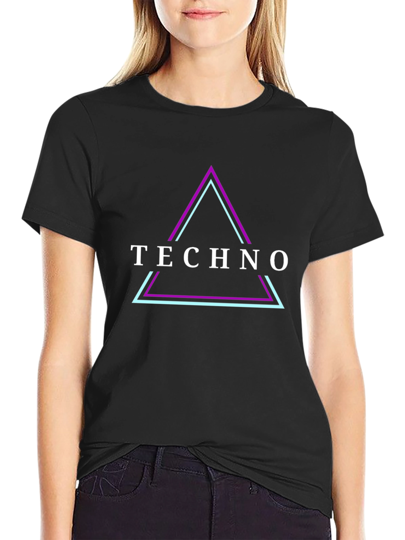 Techno Triangle Graphic Tee - Black Cotton T-Shirt