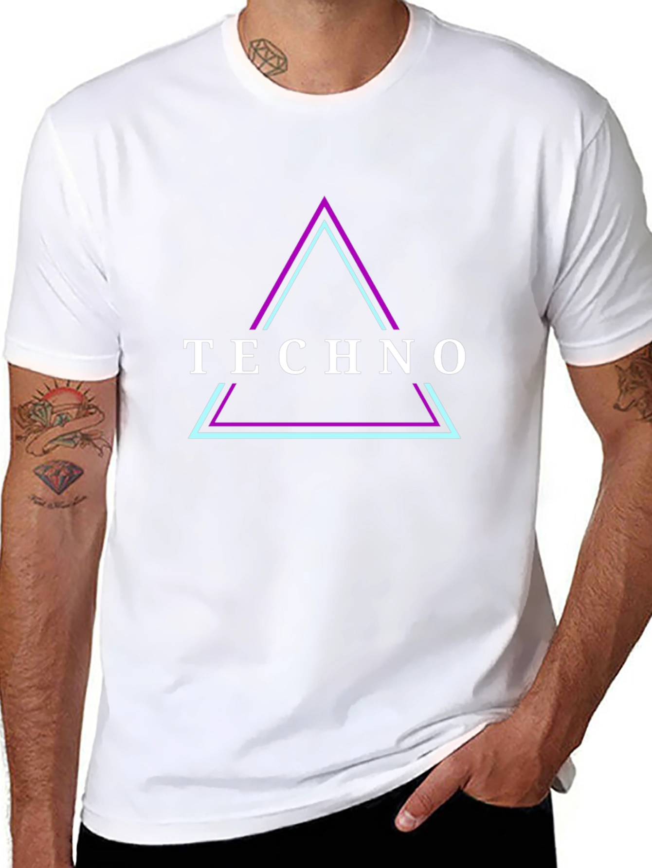 Techno Triangle Graphic Tee - Black Cotton T-Shirt