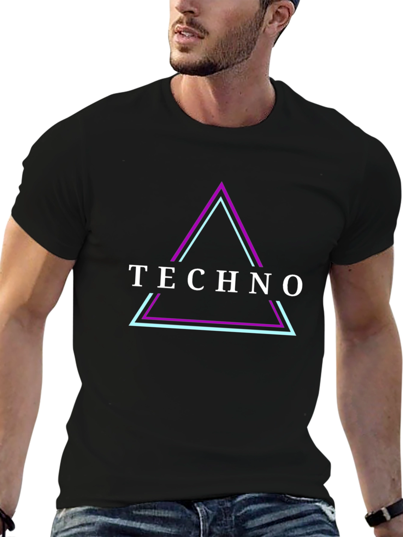 Techno Triangle Graphic Tee - Black Cotton T-Shirt