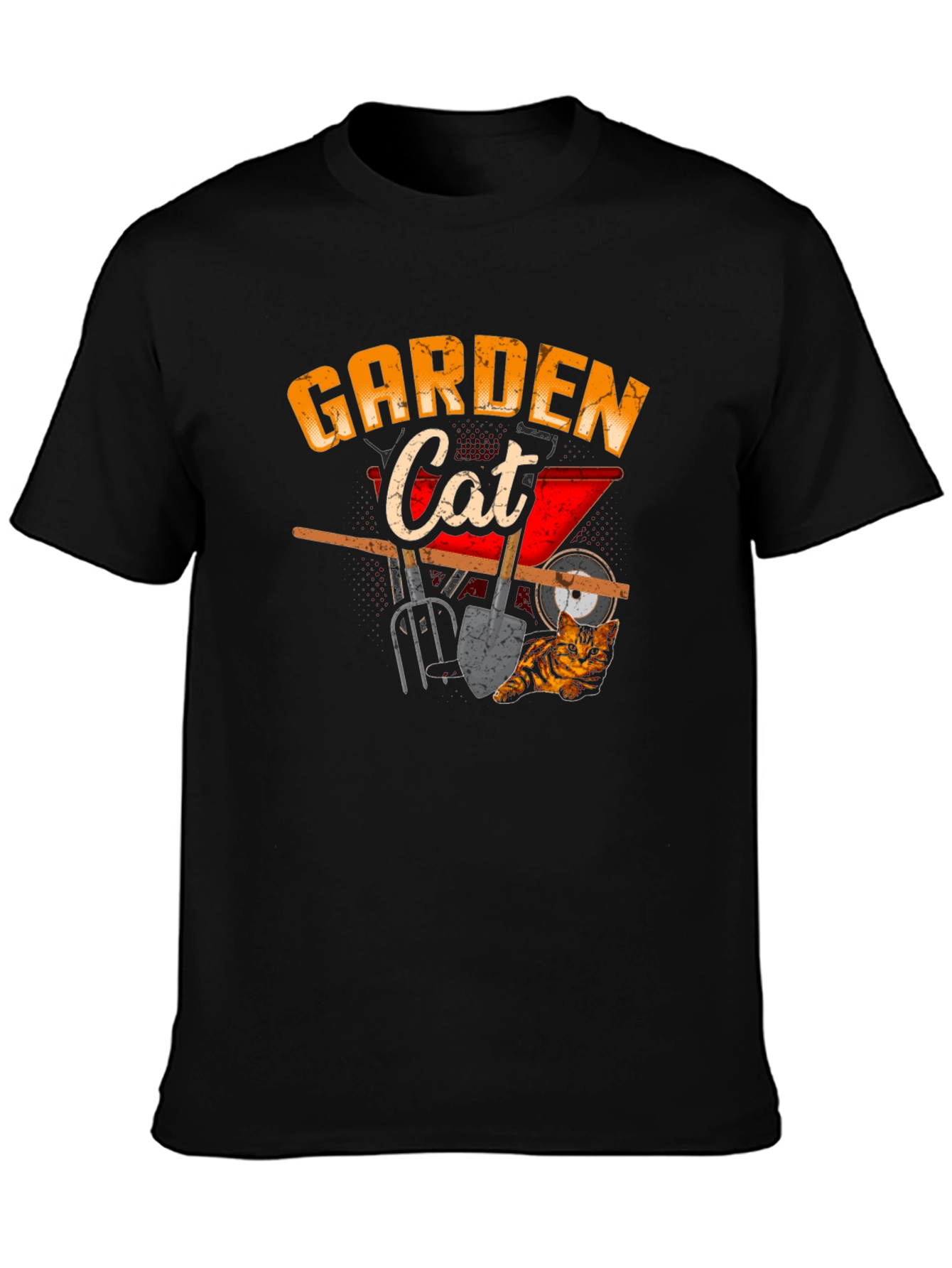 Garden Cat Graphic Tee Black Cotton T-Shirt