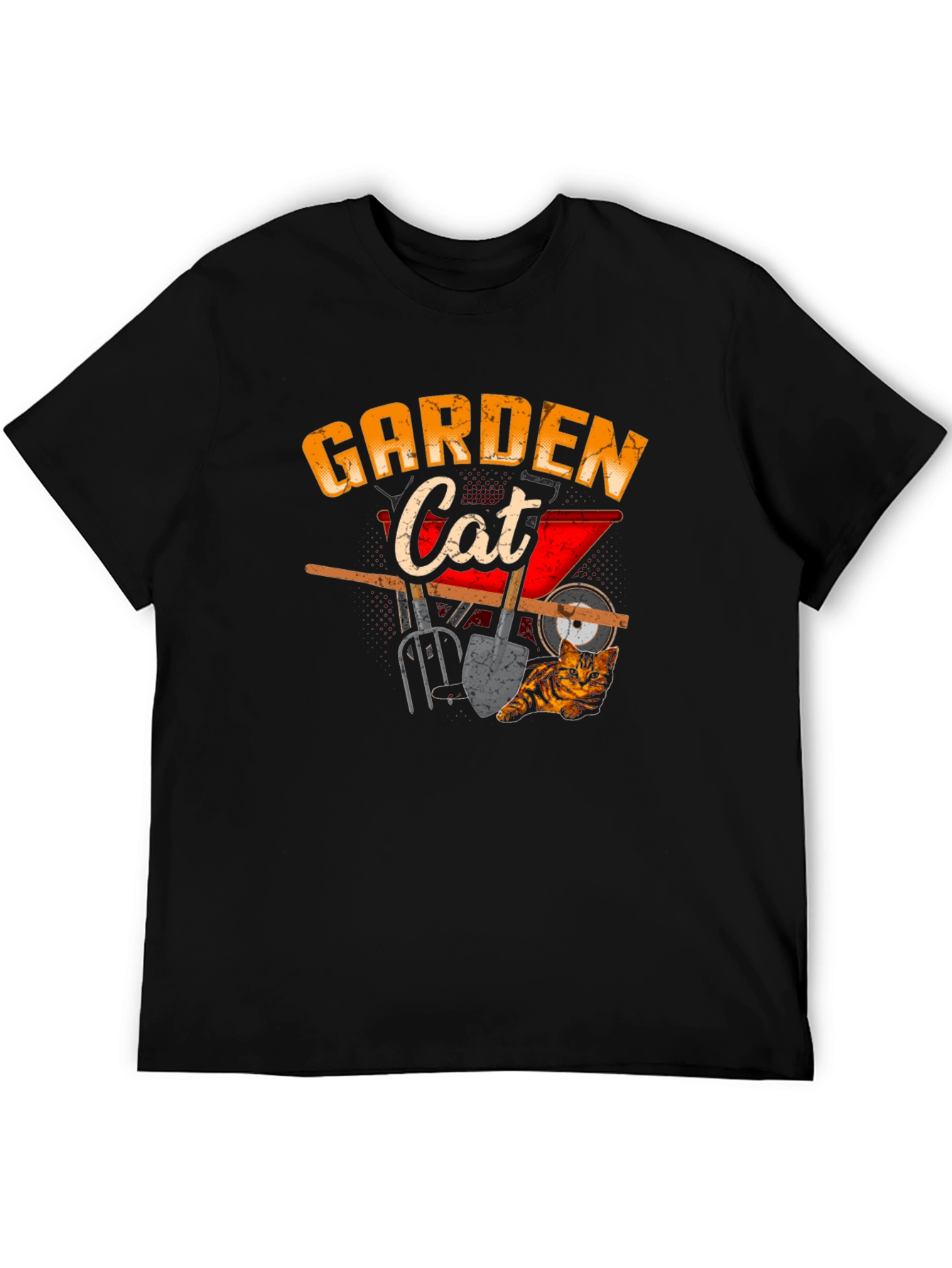 Garden Cat Graphic Tee Black Cotton T-Shirt
