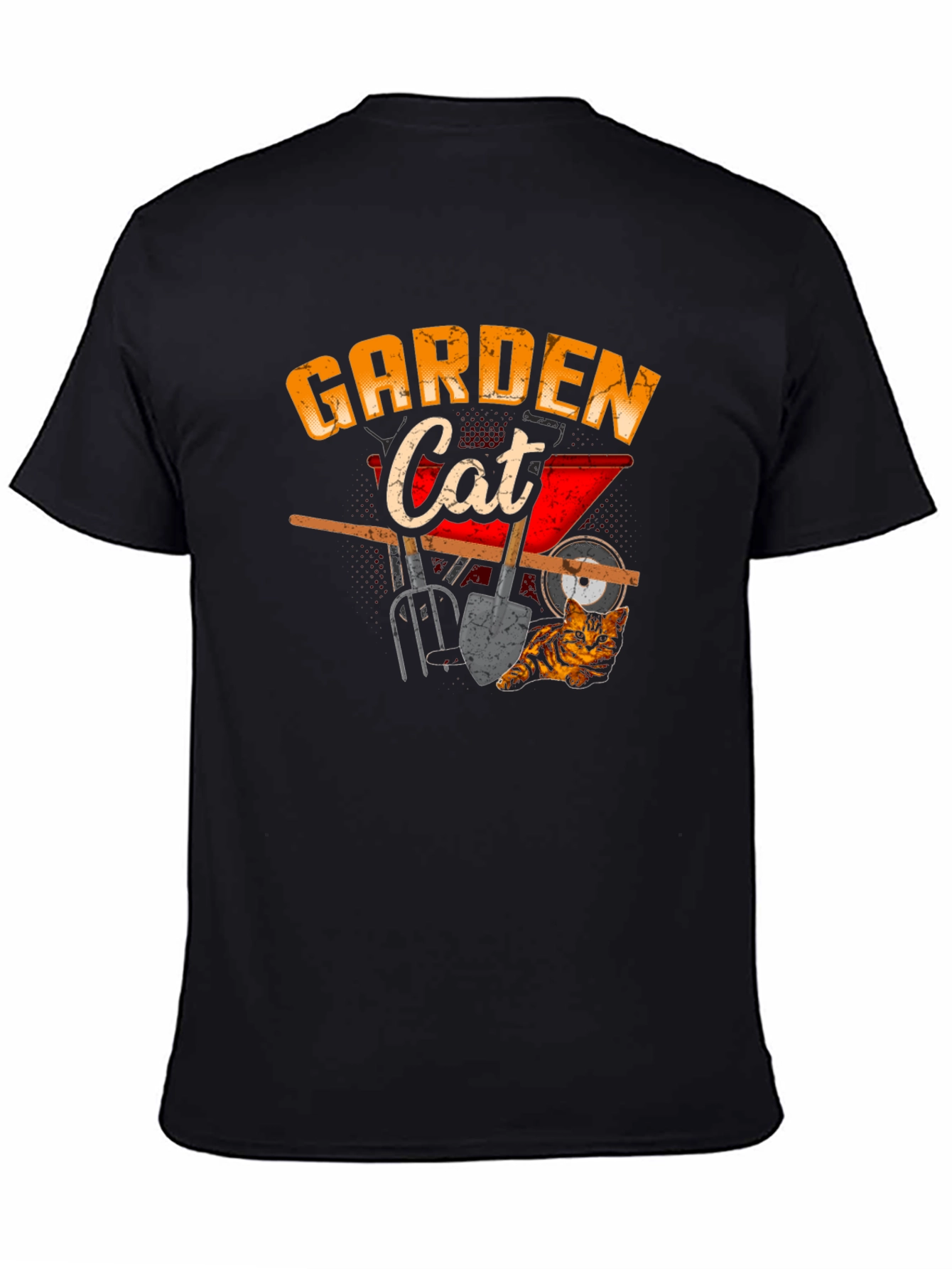 Garden Cat Graphic Tee Black Cotton T-Shirt