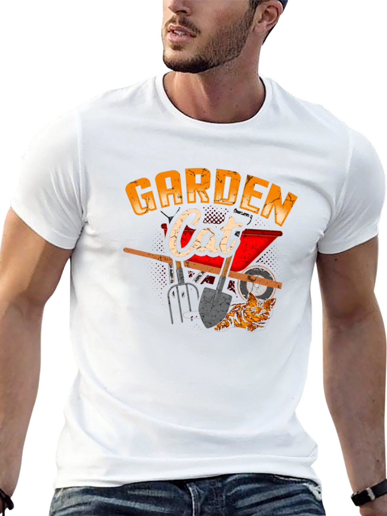 Garden Cat Graphic Tee Black Cotton T-Shirt