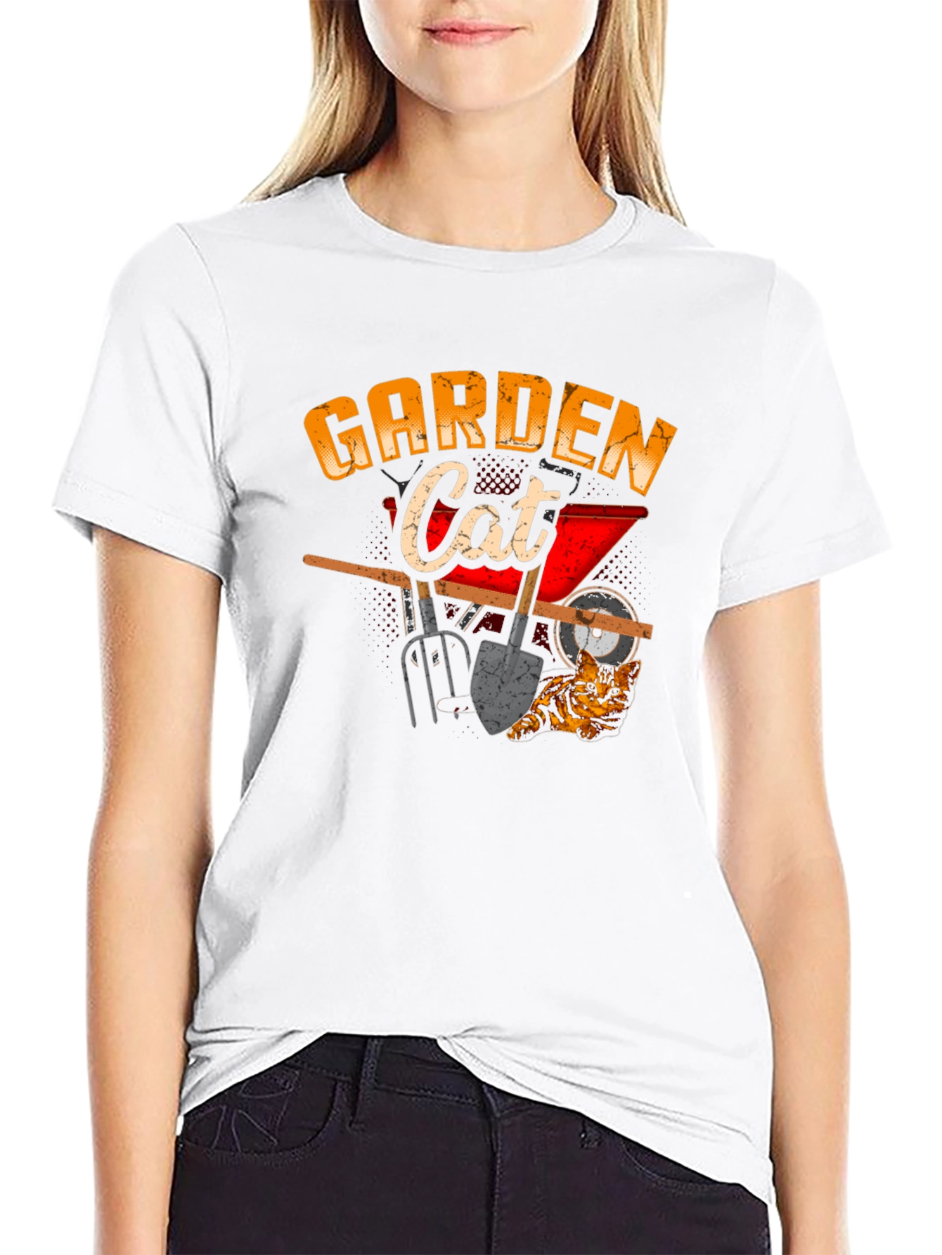 Garden Cat Graphic Tee Black Cotton T-Shirt