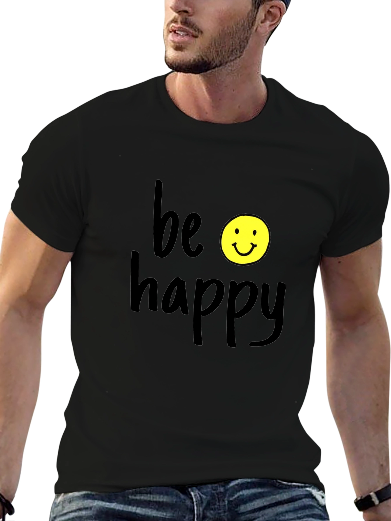 Be Happy Graphic Tee - Black Casual T-Shirt