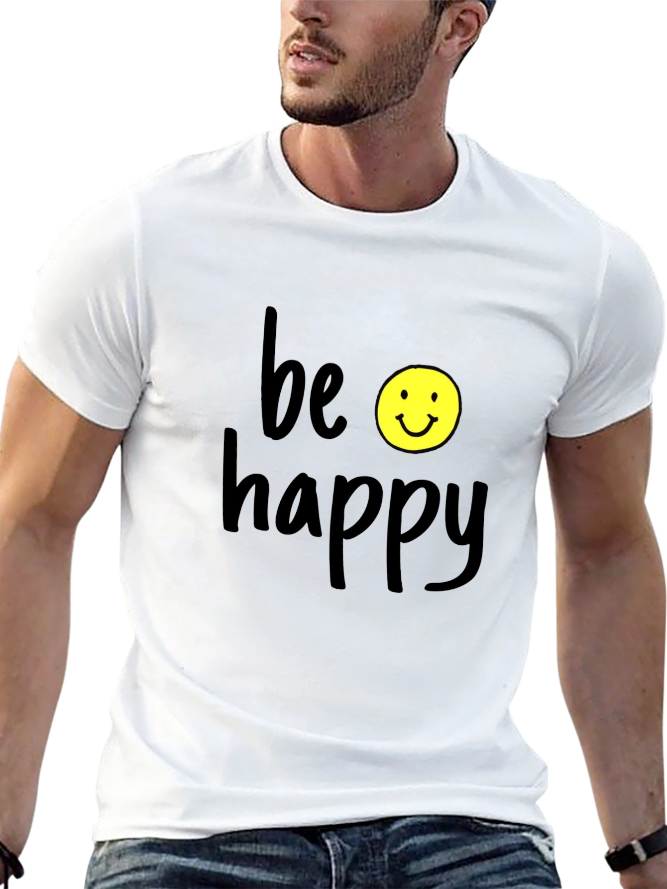 Be Happy Graphic Tee - Black Casual T-Shirt