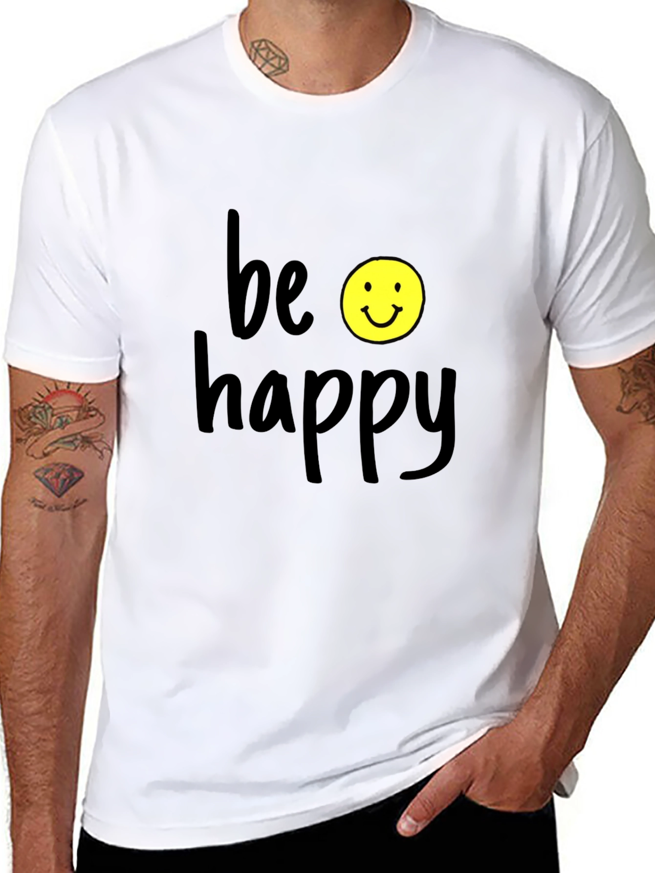 Be Happy Graphic Tee - Black Casual T-Shirt