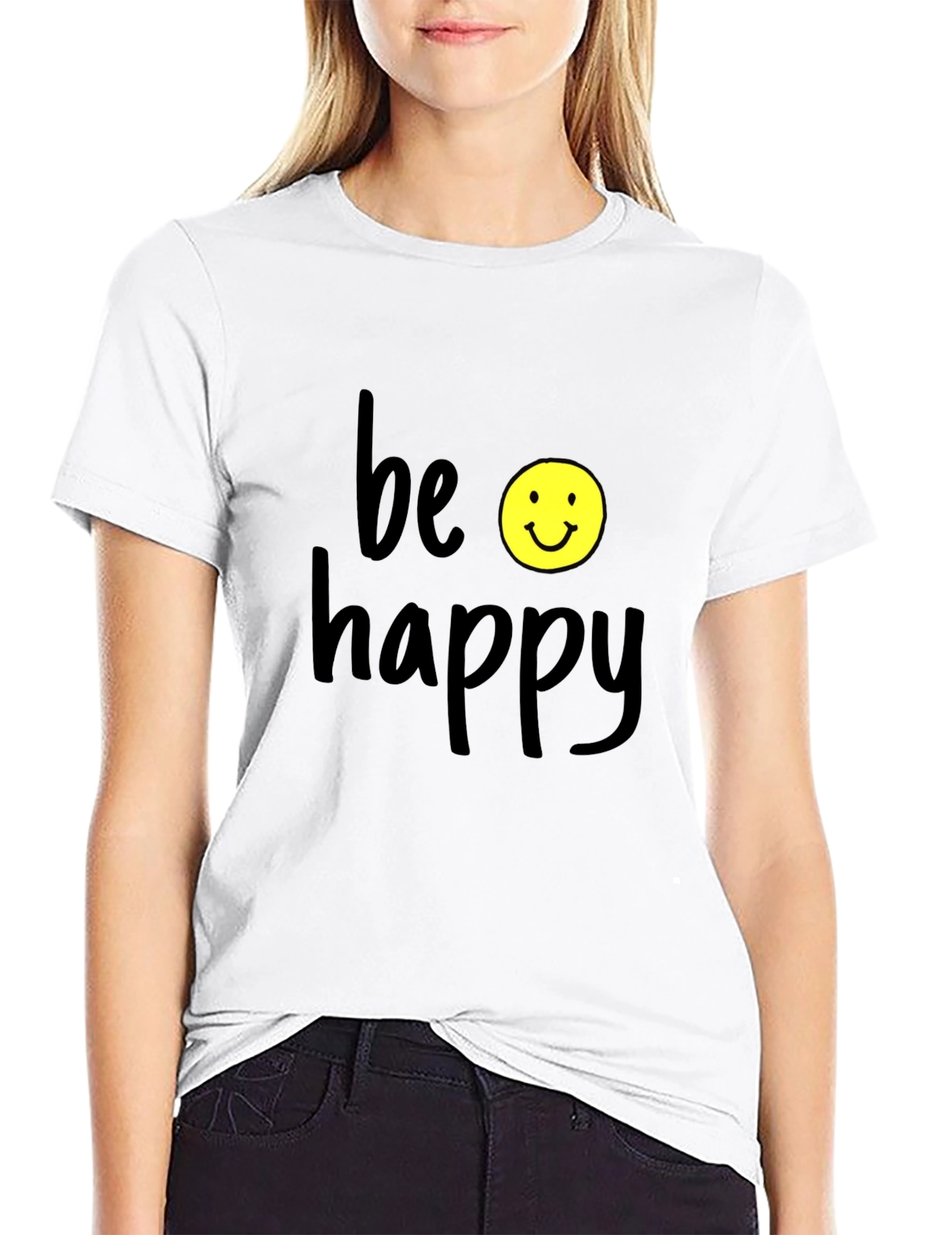 Be Happy Graphic Tee - Black Casual T-Shirt