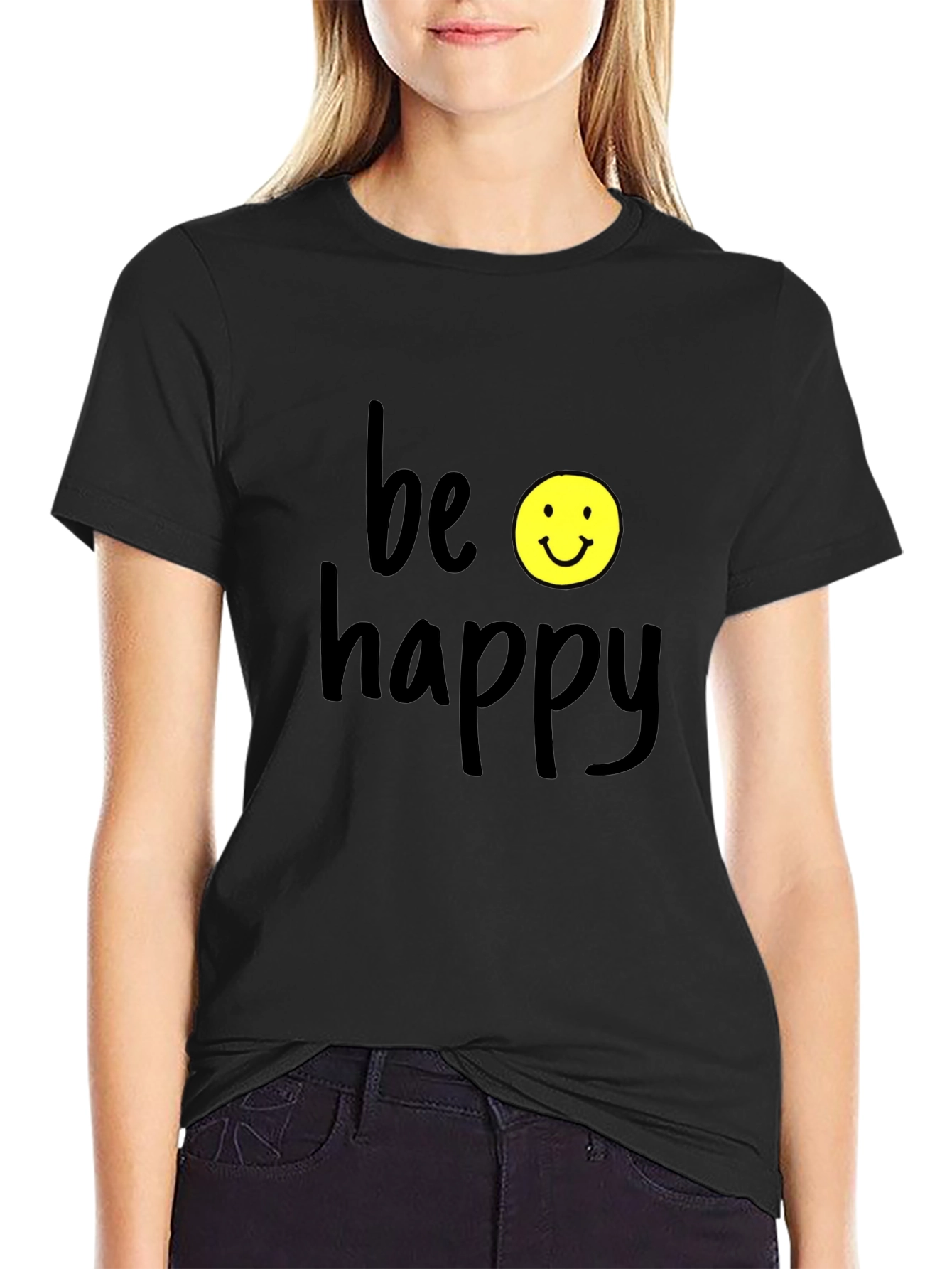 Be Happy Graphic Tee - Black Casual T-Shirt