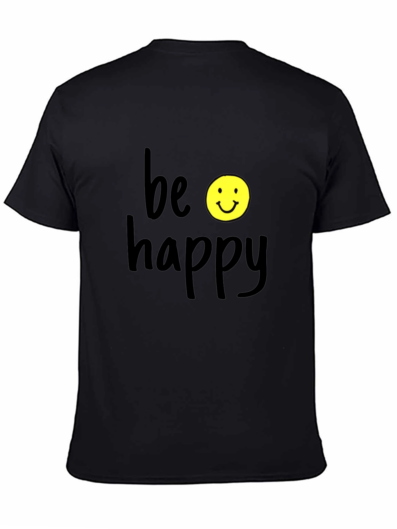 Be Happy Graphic Tee - Black Casual T-Shirt