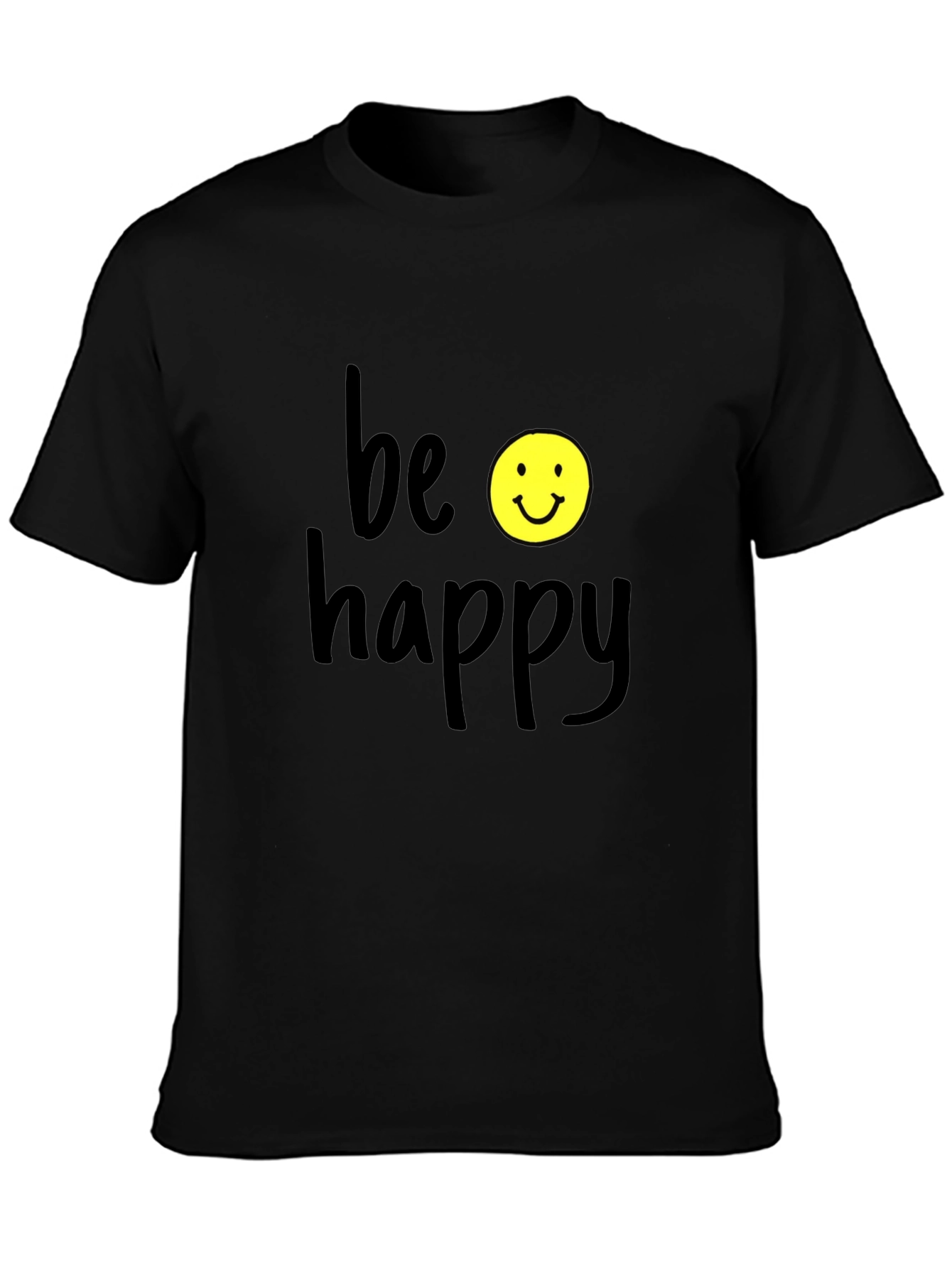 Be Happy Graphic Tee - Black Casual T-Shirt