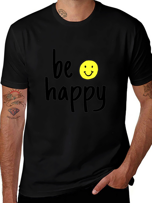 Be Happy Graphic Tee - Black Casual T-Shirt