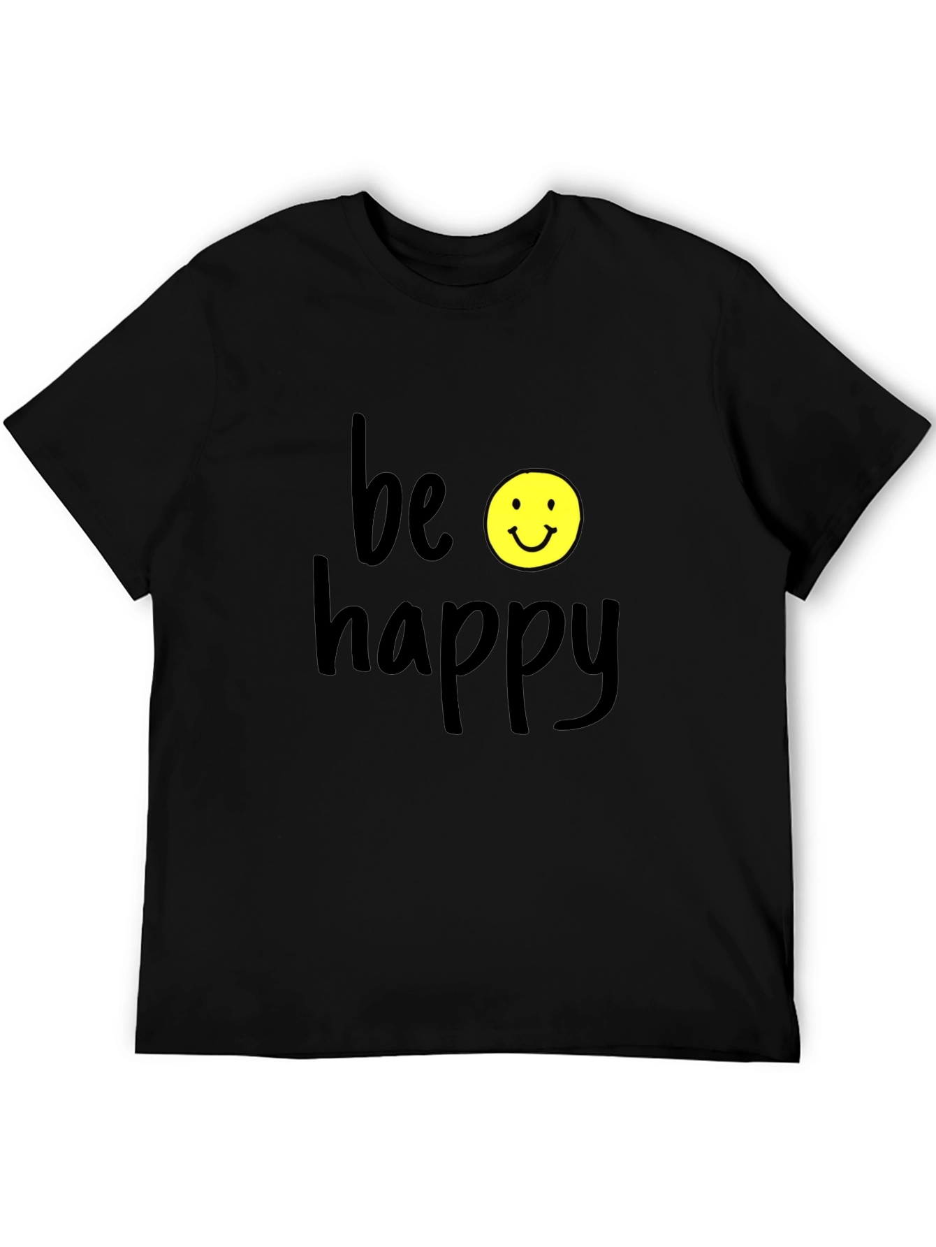 Be Happy Graphic Tee - Black Casual T-Shirt