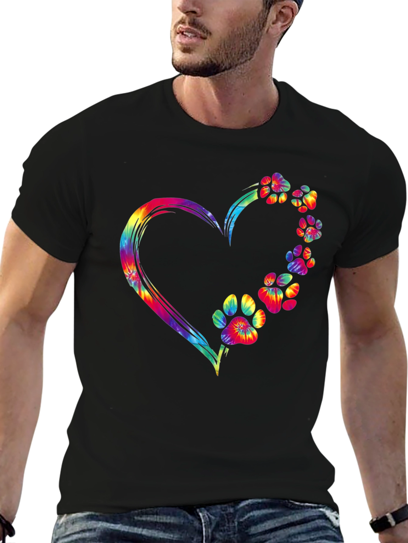 Tie Dye Paw Print Heart Graphic Tee