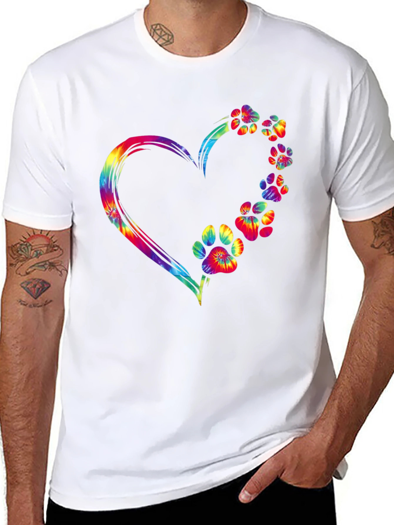 Tie Dye Paw Print Heart Graphic Tee
