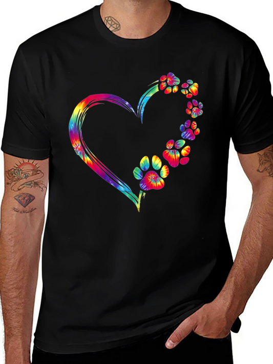 Tie Dye Paw Print Heart Graphic Tee