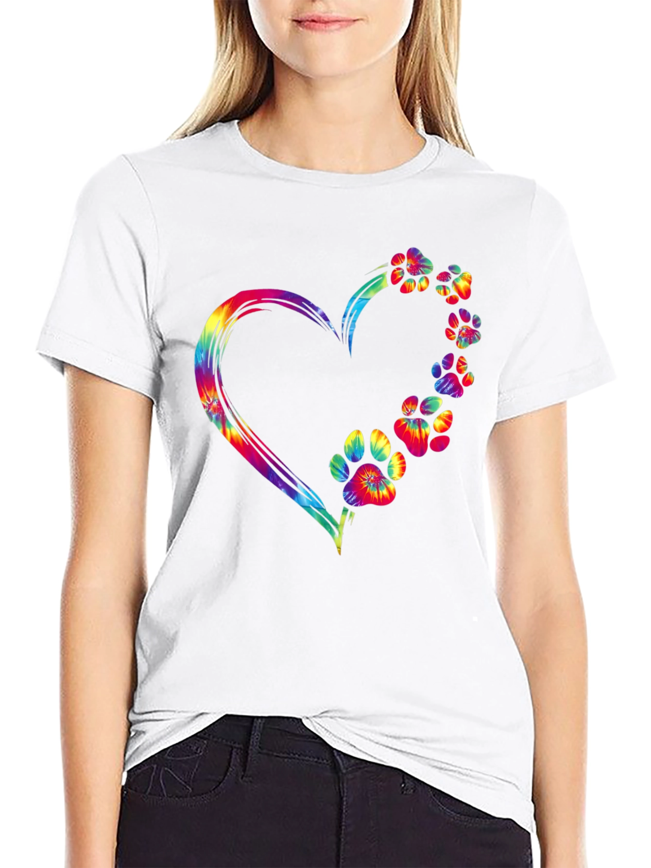 Tie Dye Paw Print Heart Graphic Tee