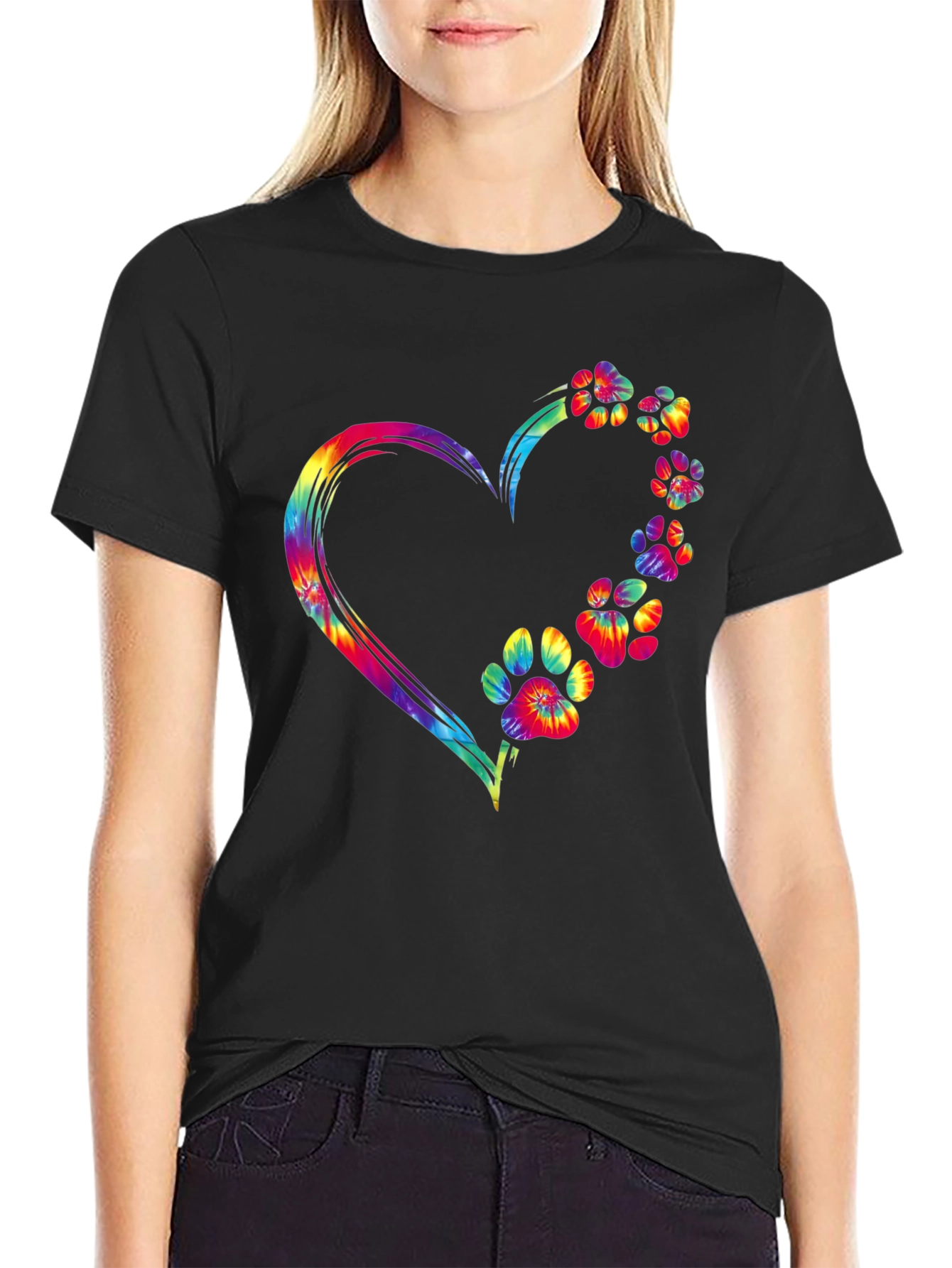 Tie Dye Paw Print Heart Graphic Tee