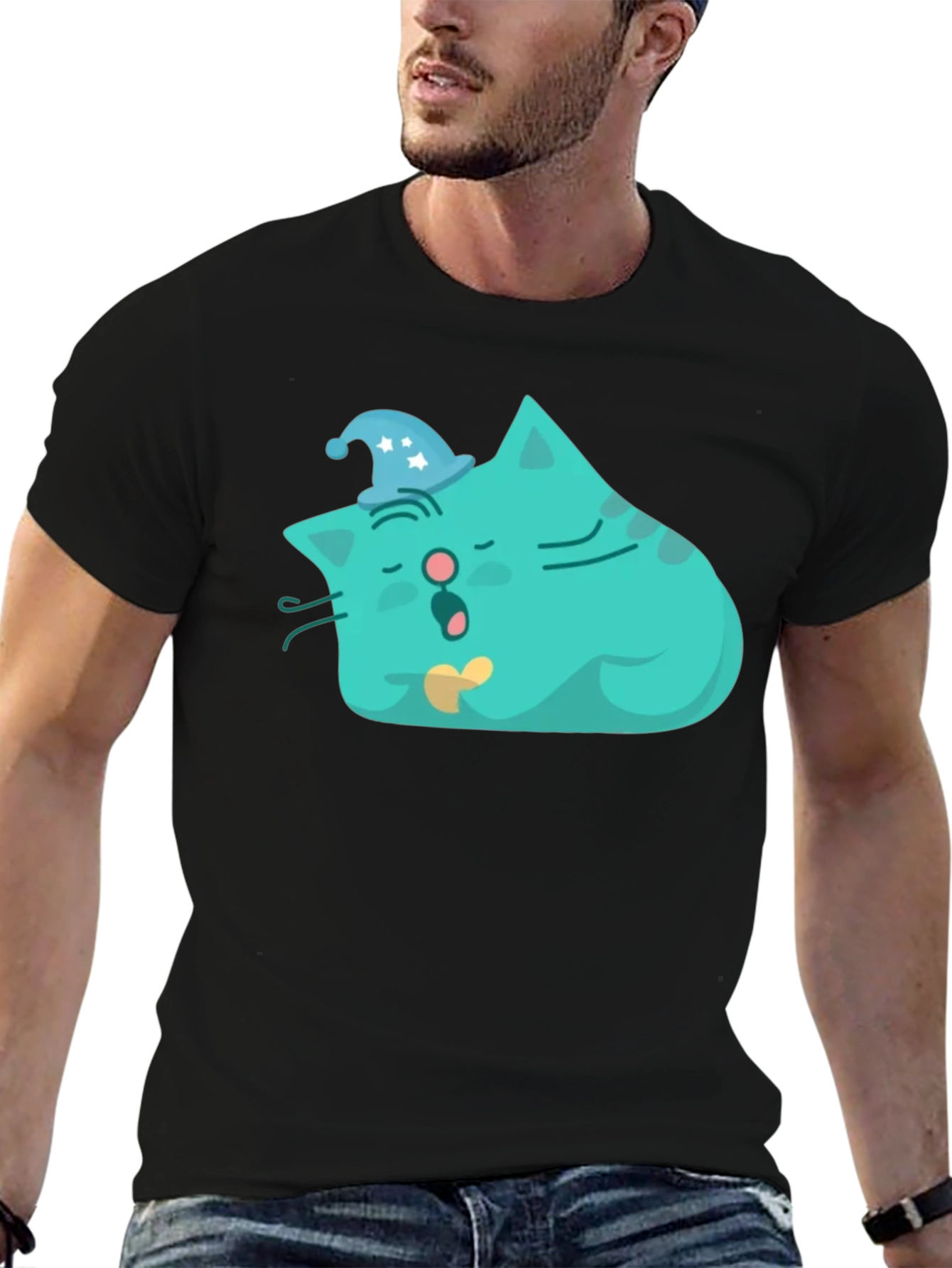 Sleeping Cat Graphic Tee - Black