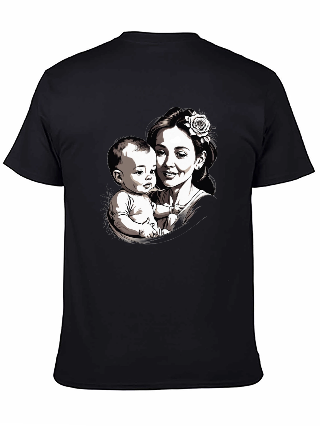 Mother & Child Graphic Tee - Black Unisex T-Shirt