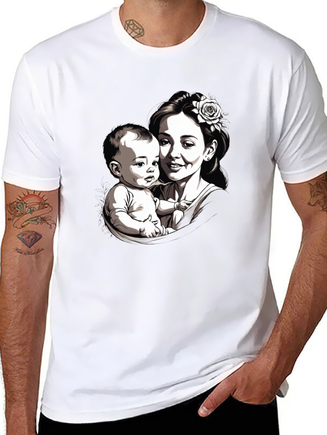 Mother & Child Graphic Tee - Black Unisex T-Shirt
