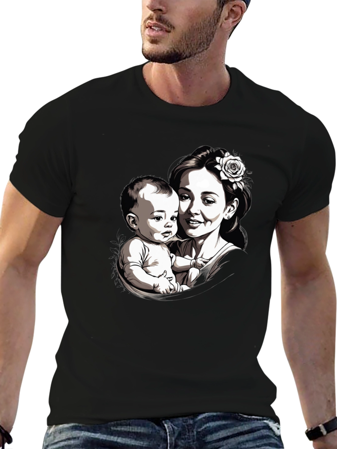 Mother & Child Graphic Tee - Black Unisex T-Shirt
