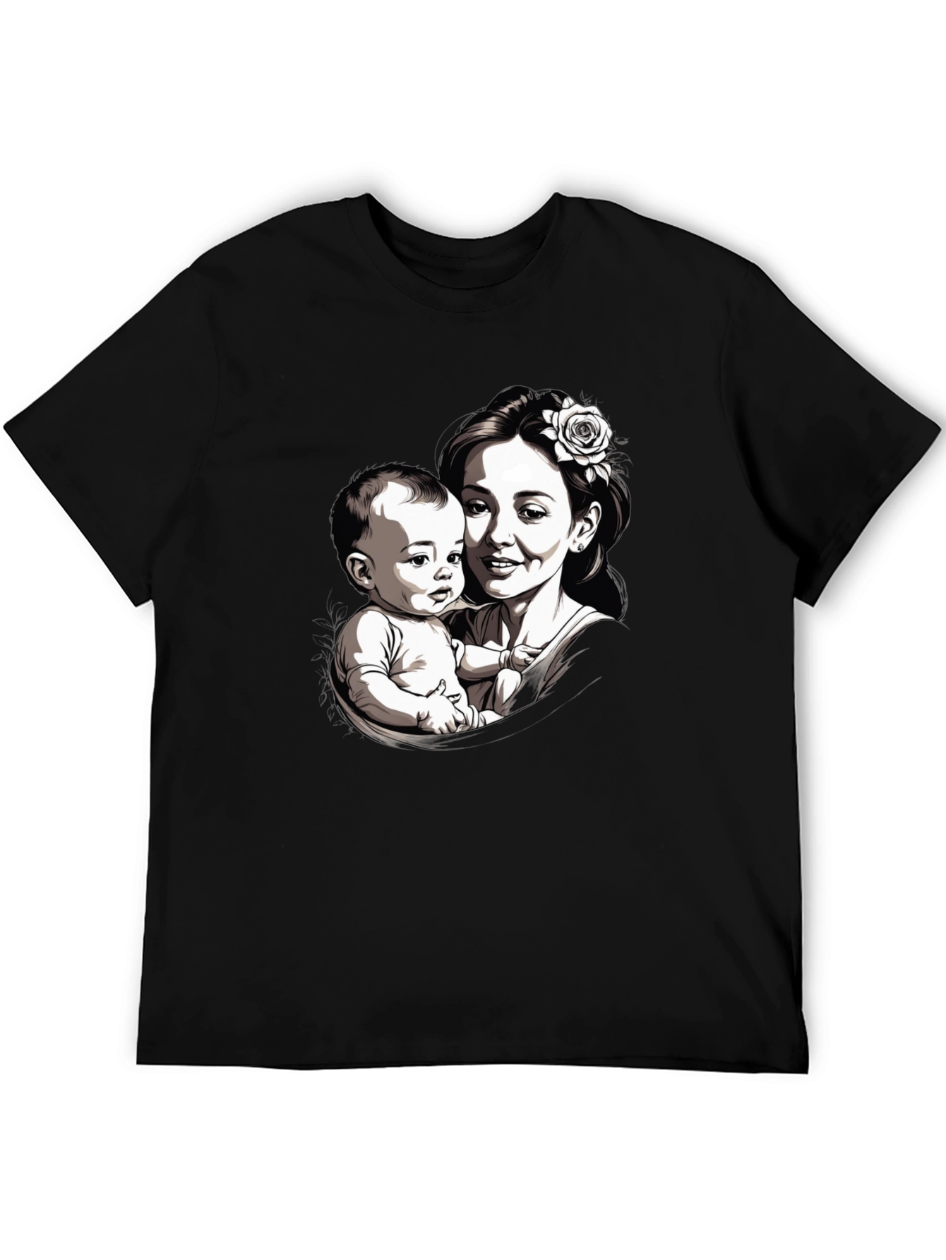 Mother & Child Graphic Tee - Black Unisex T-Shirt
