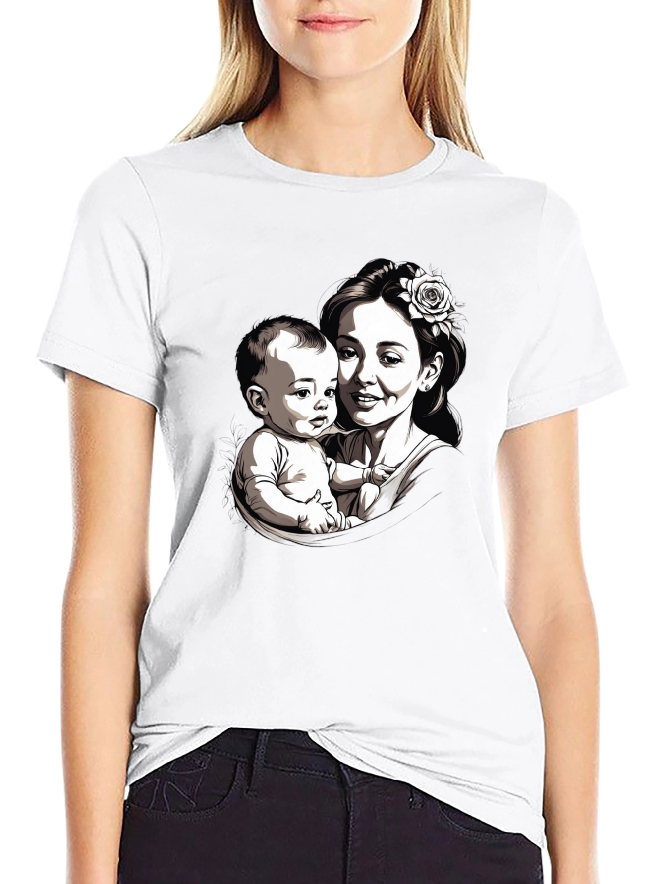 Mother & Child Graphic Tee - Black Unisex T-Shirt