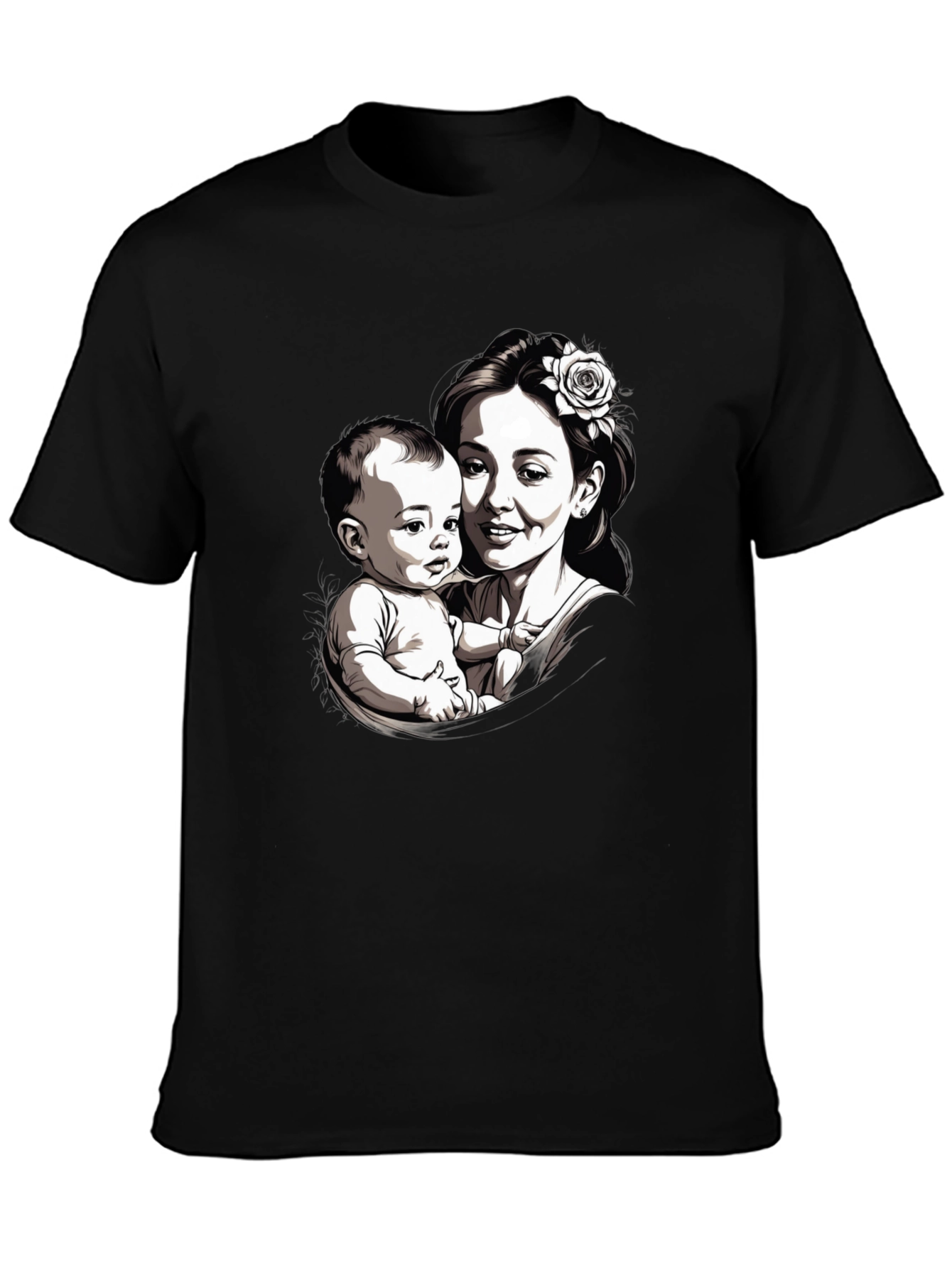 Mother & Child Graphic Tee - Black Unisex T-Shirt