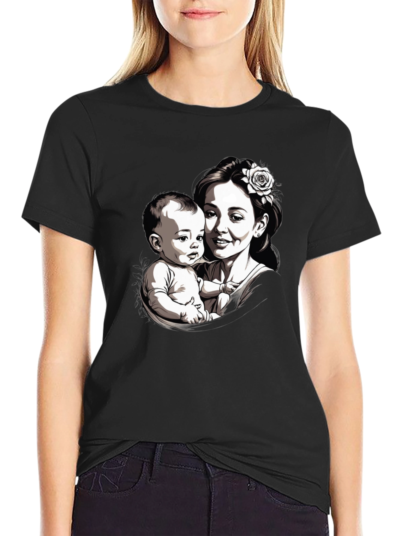 Mother & Child Graphic Tee - Black Unisex T-Shirt