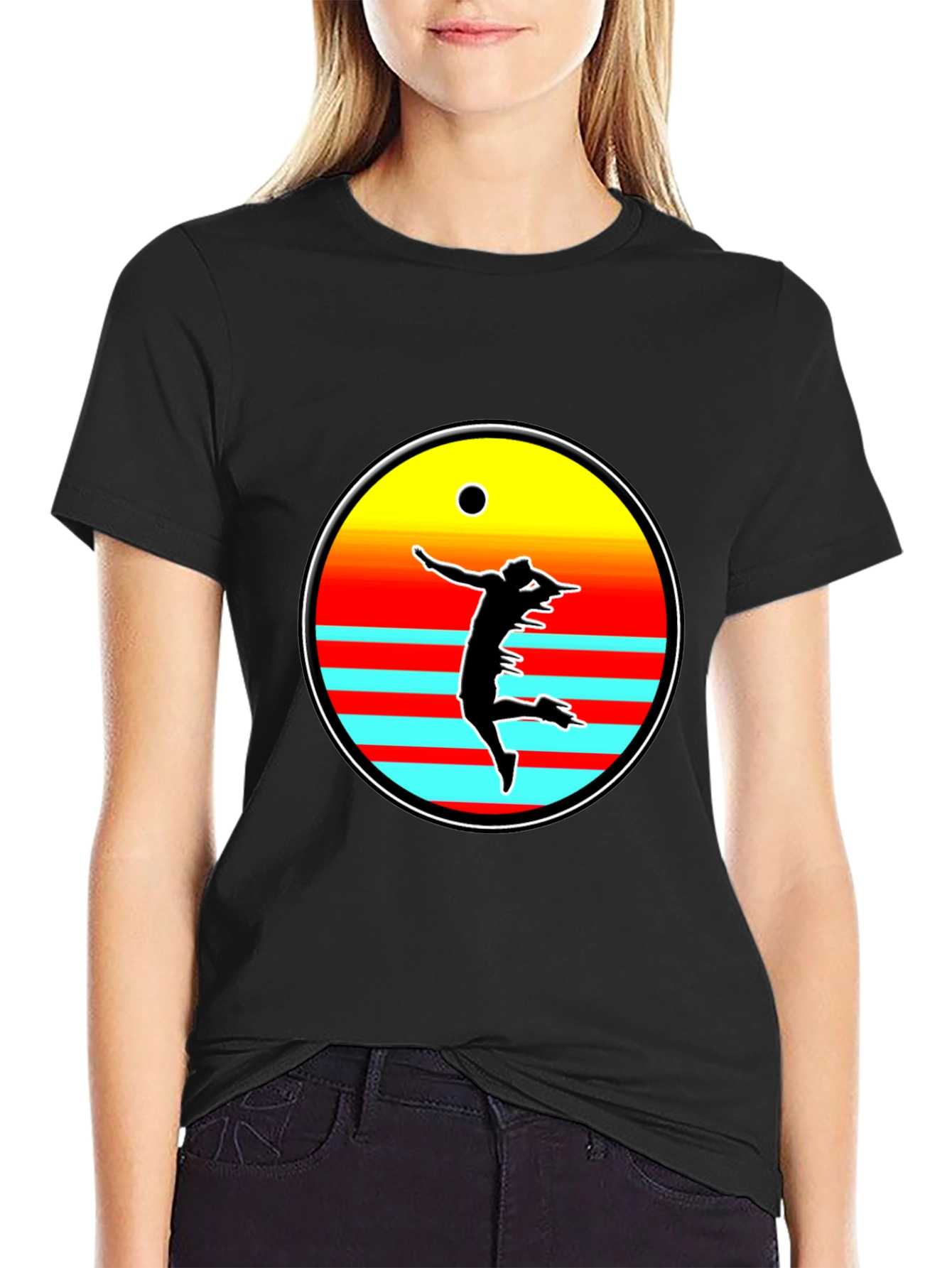 Retro Sunset Volleyball Player T-Shirt