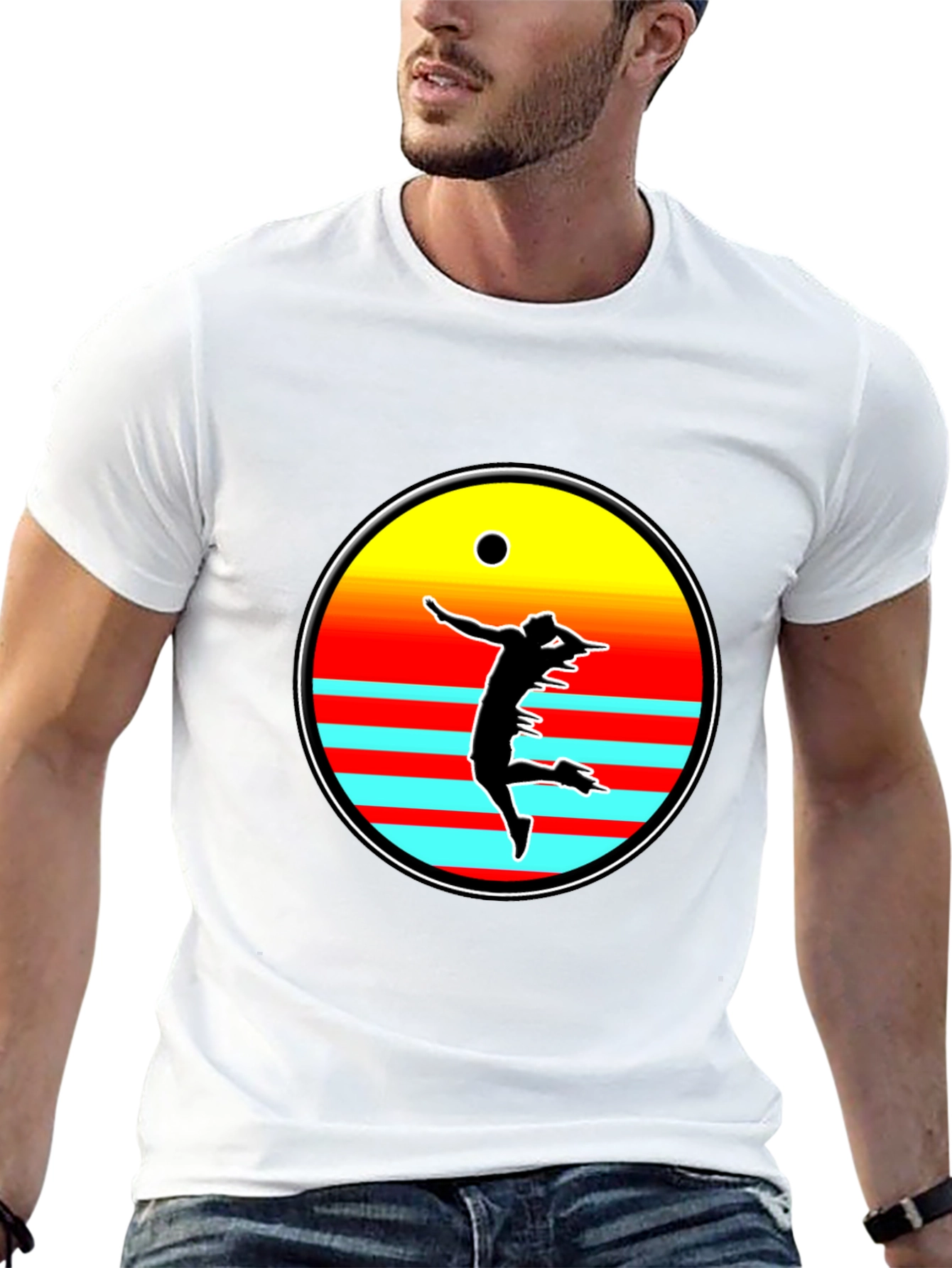 Retro Sunset Volleyball Player T-Shirt