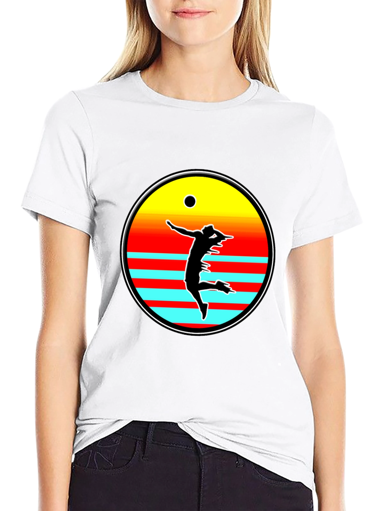 Retro Sunset Volleyball Player T-Shirt