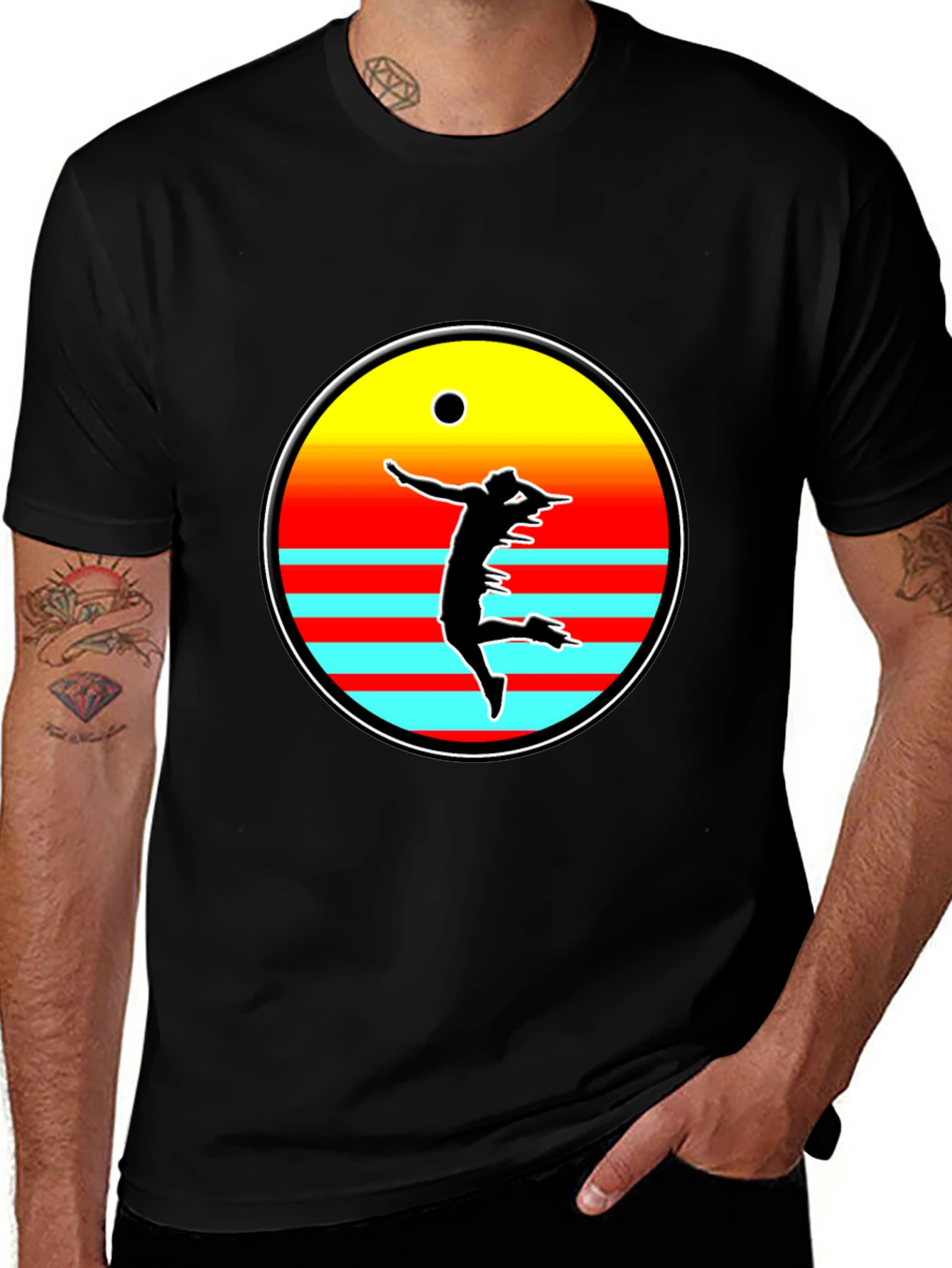 Retro Sunset Volleyball Player T-Shirt
