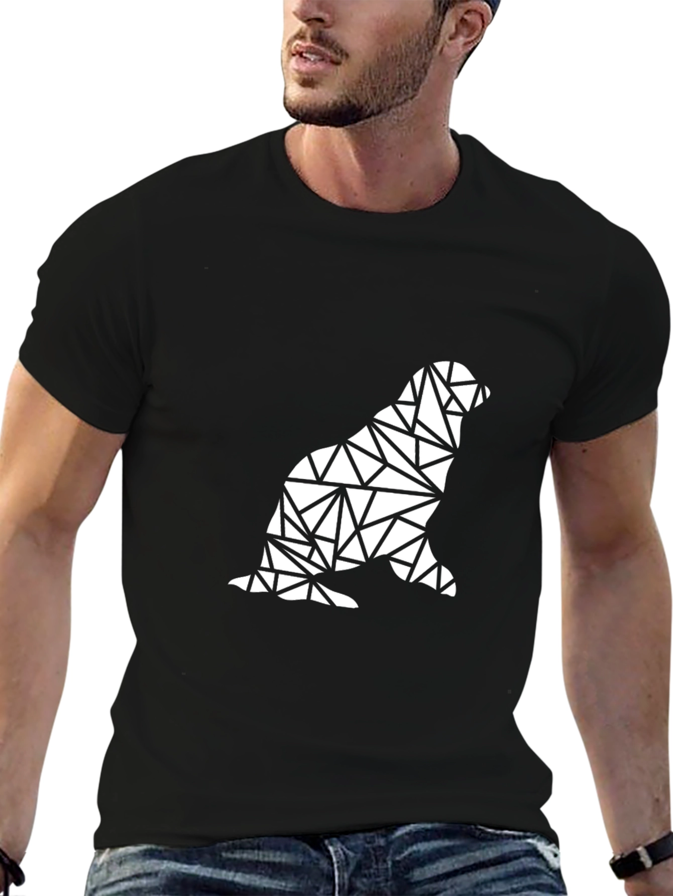Geometric Seal Graphic Tee - Black Cotton Blend