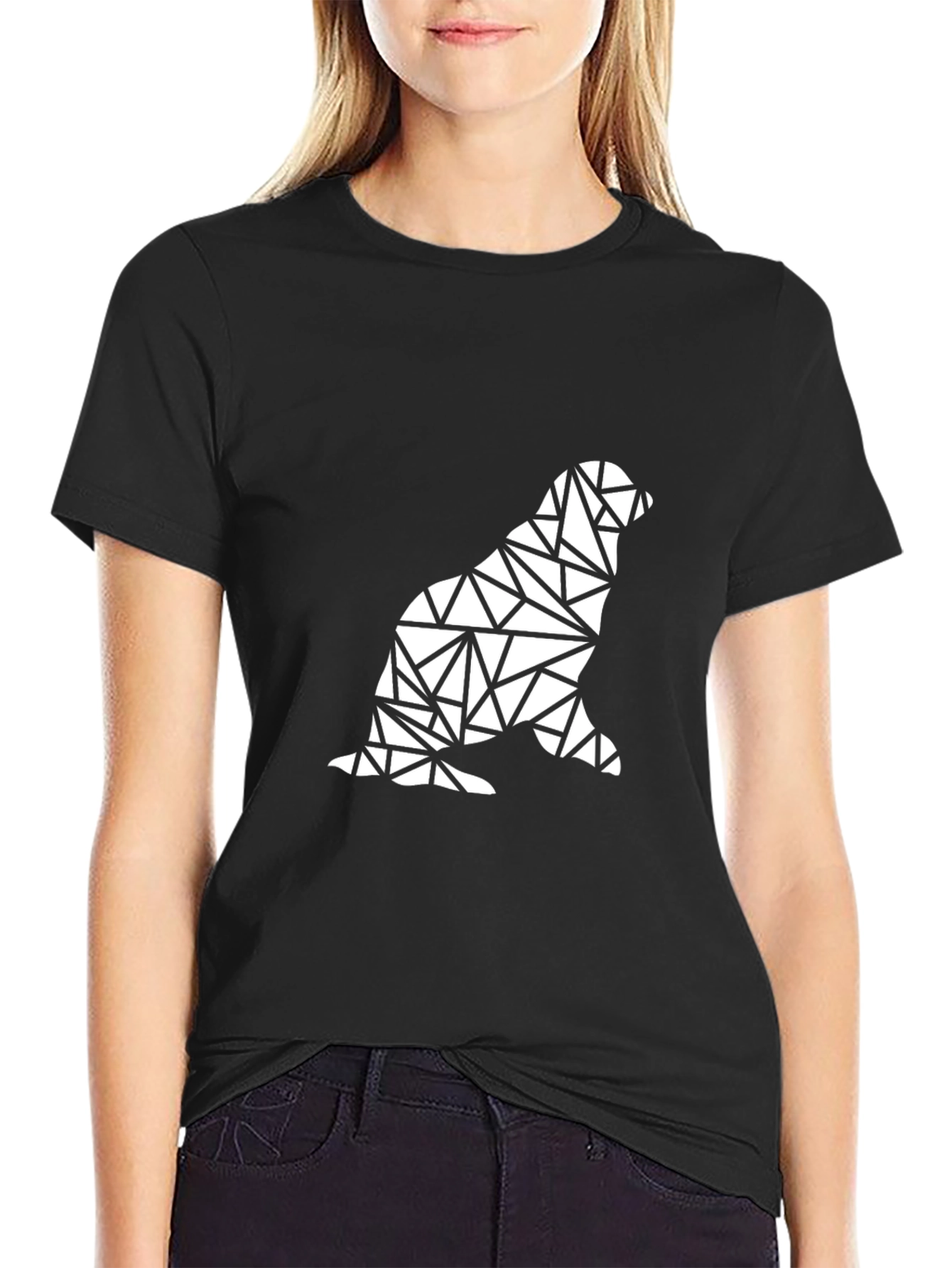 Geometric Seal Graphic Tee - Black Cotton Blend