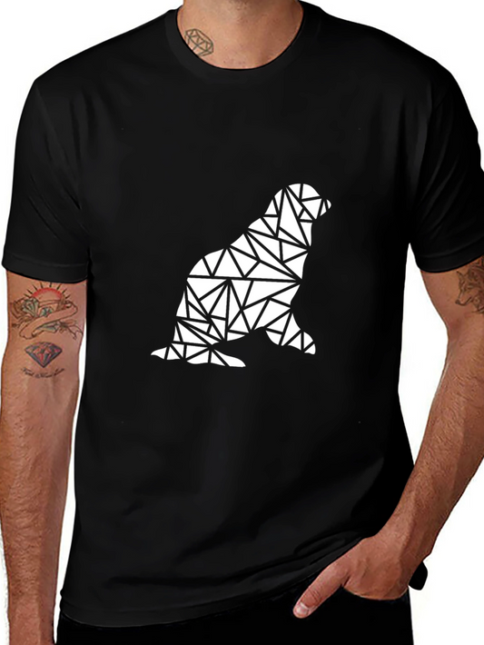 Geometric Seal Graphic Tee - Black Cotton Blend