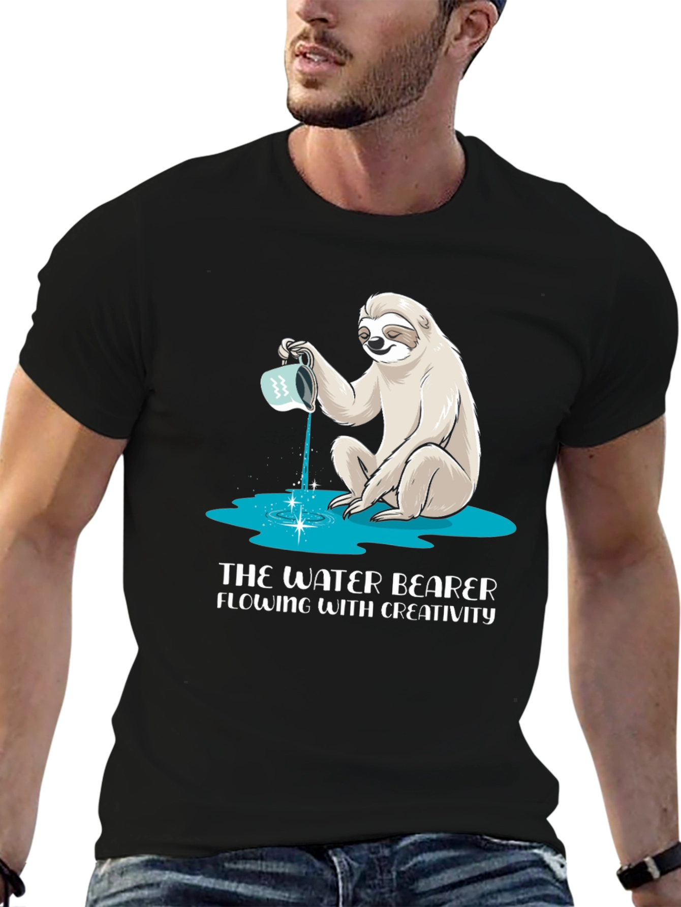 Water Bearer Sloth T-Shirt - Flowing Creativity Design