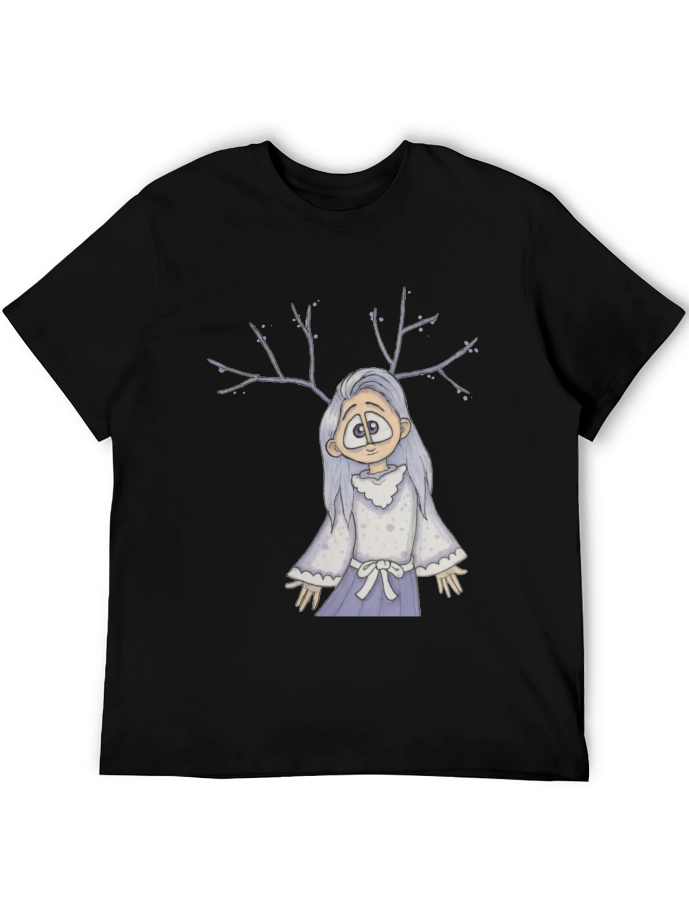 Whimsical Antler Girl Black T-Shirt