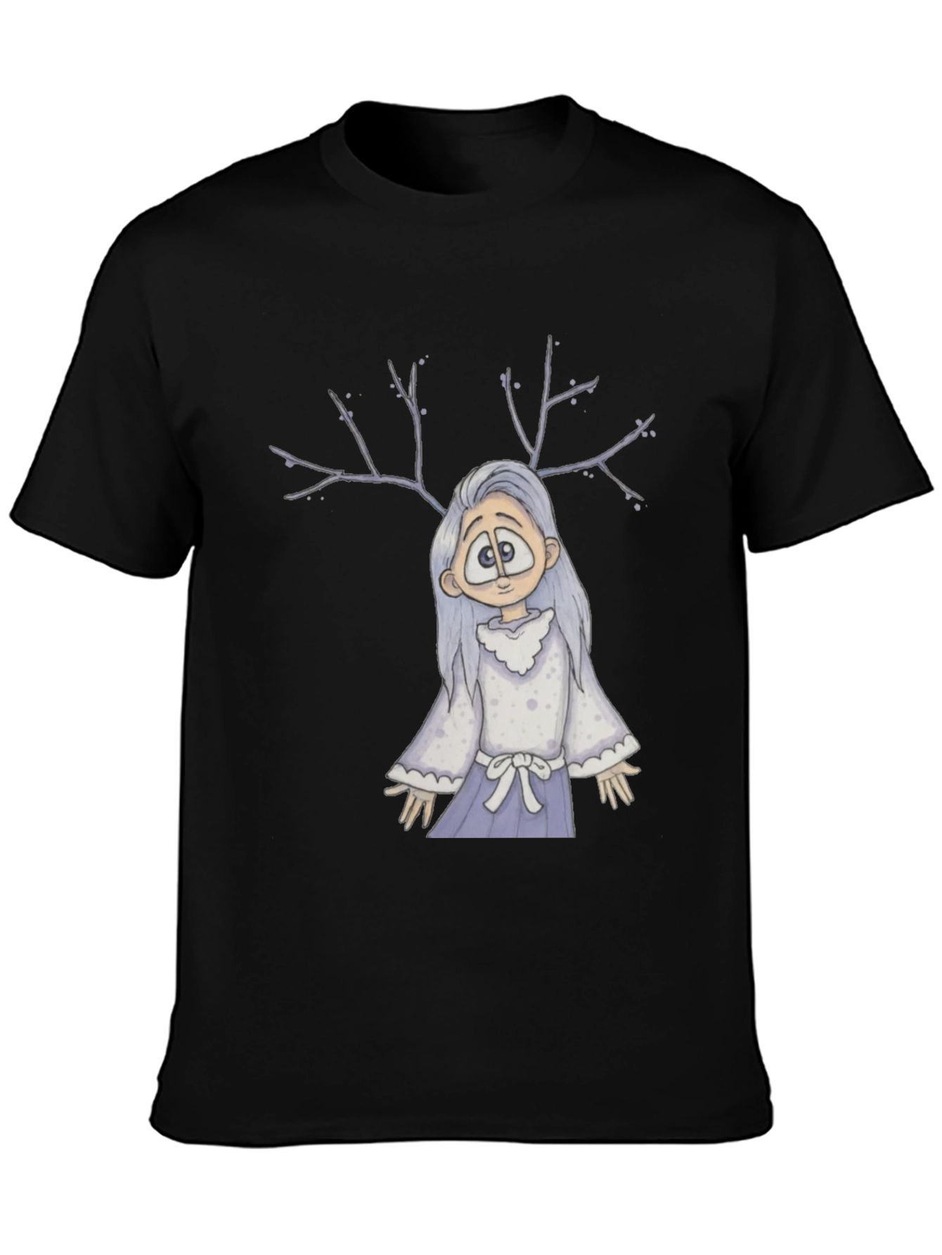 Whimsical Antler Girl Black T-Shirt