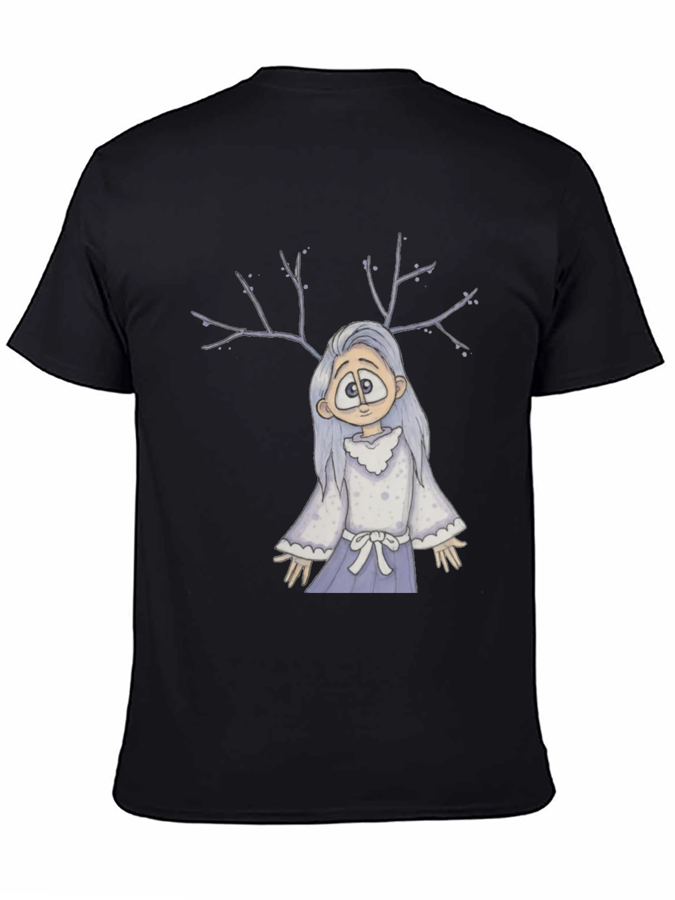 Whimsical Antler Girl Black T-Shirt
