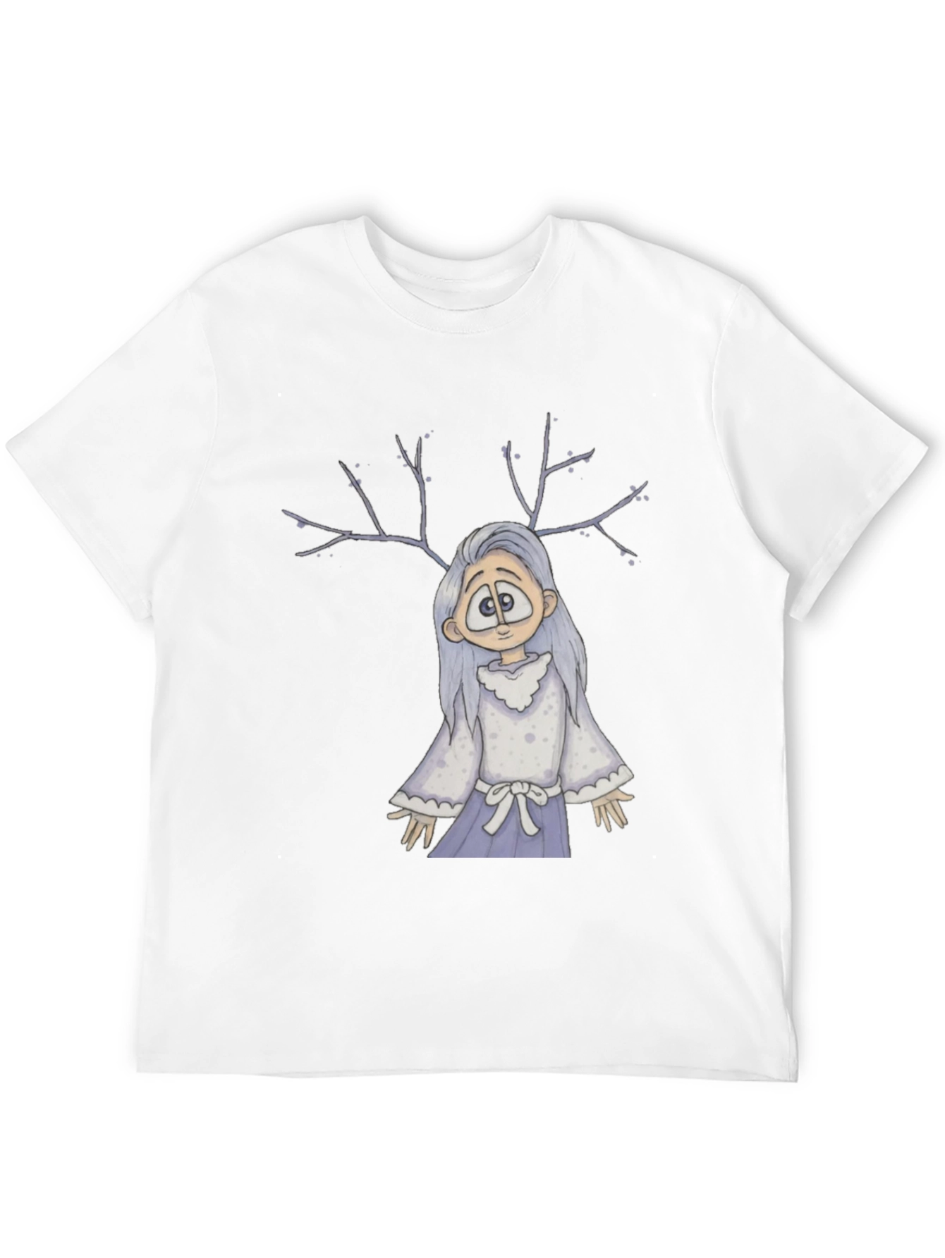 Whimsical Antler Girl Black T-Shirt
