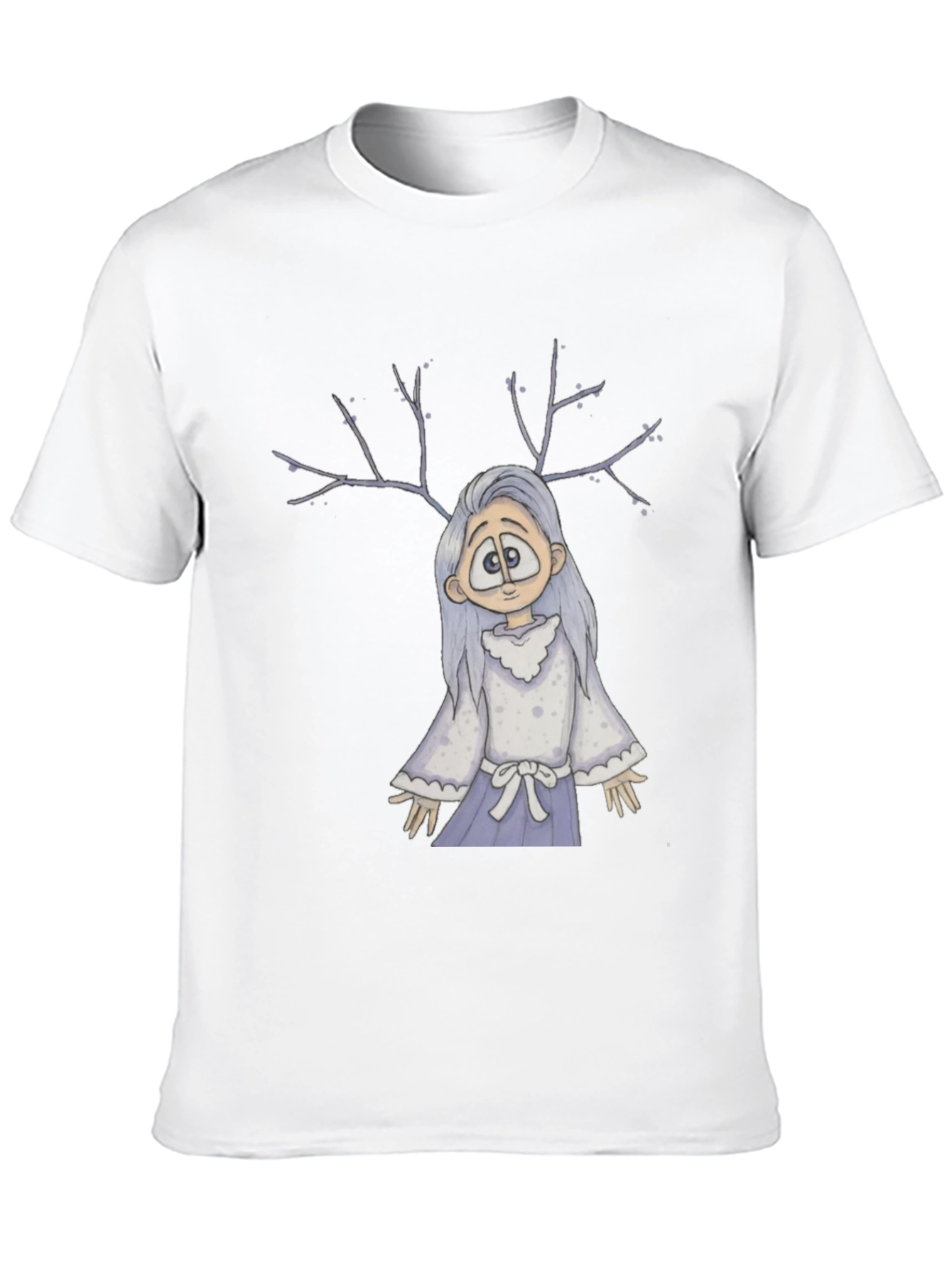 Whimsical Antler Girl Black T-Shirt