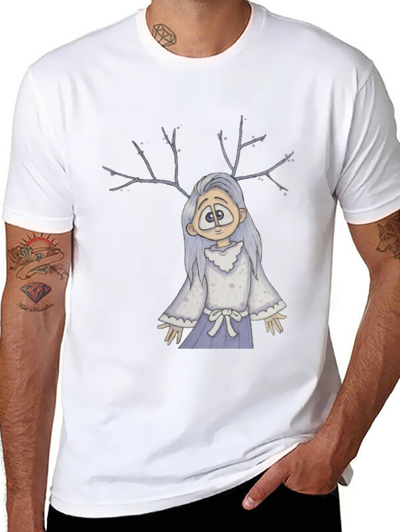 Whimsical Antler Girl Black T-Shirt